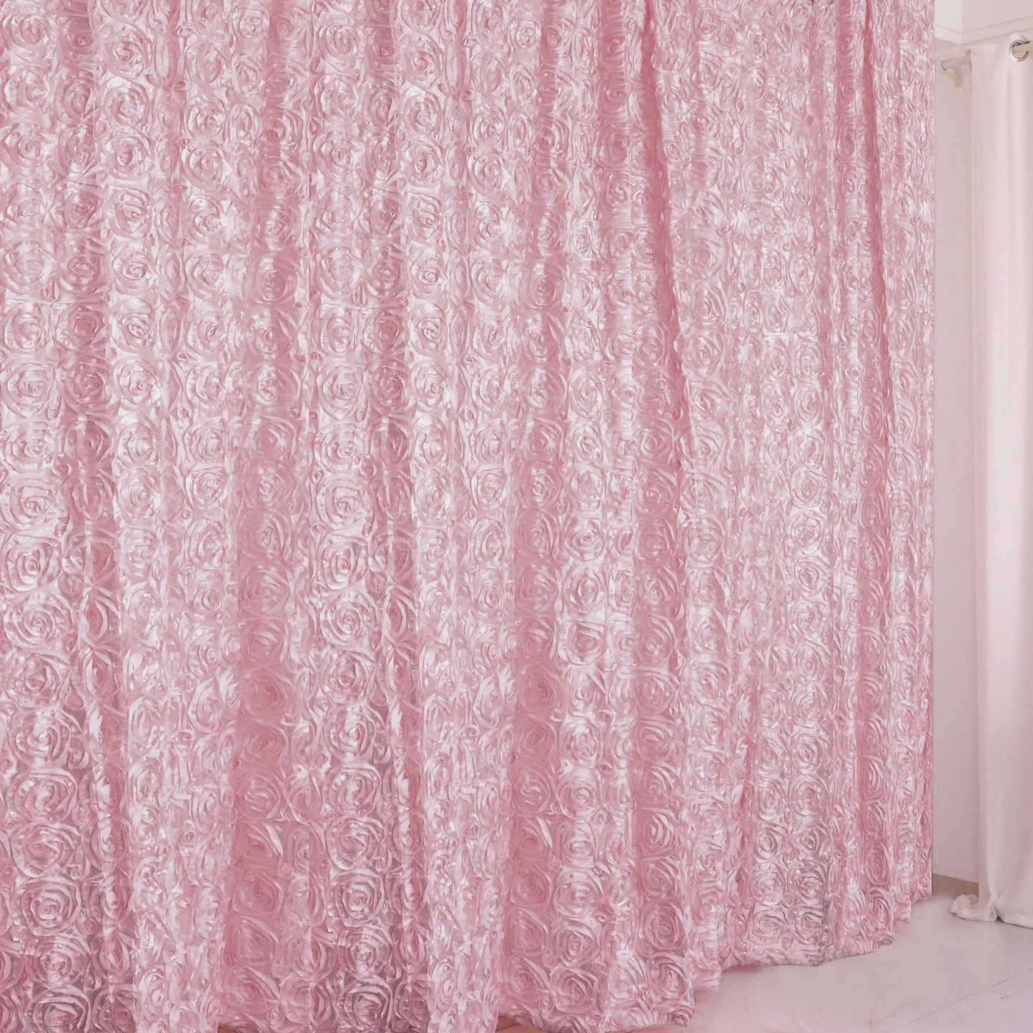 Blush Rose Gold 8 Feet x 8 Feet Satin Rosette Backdrop Drapes