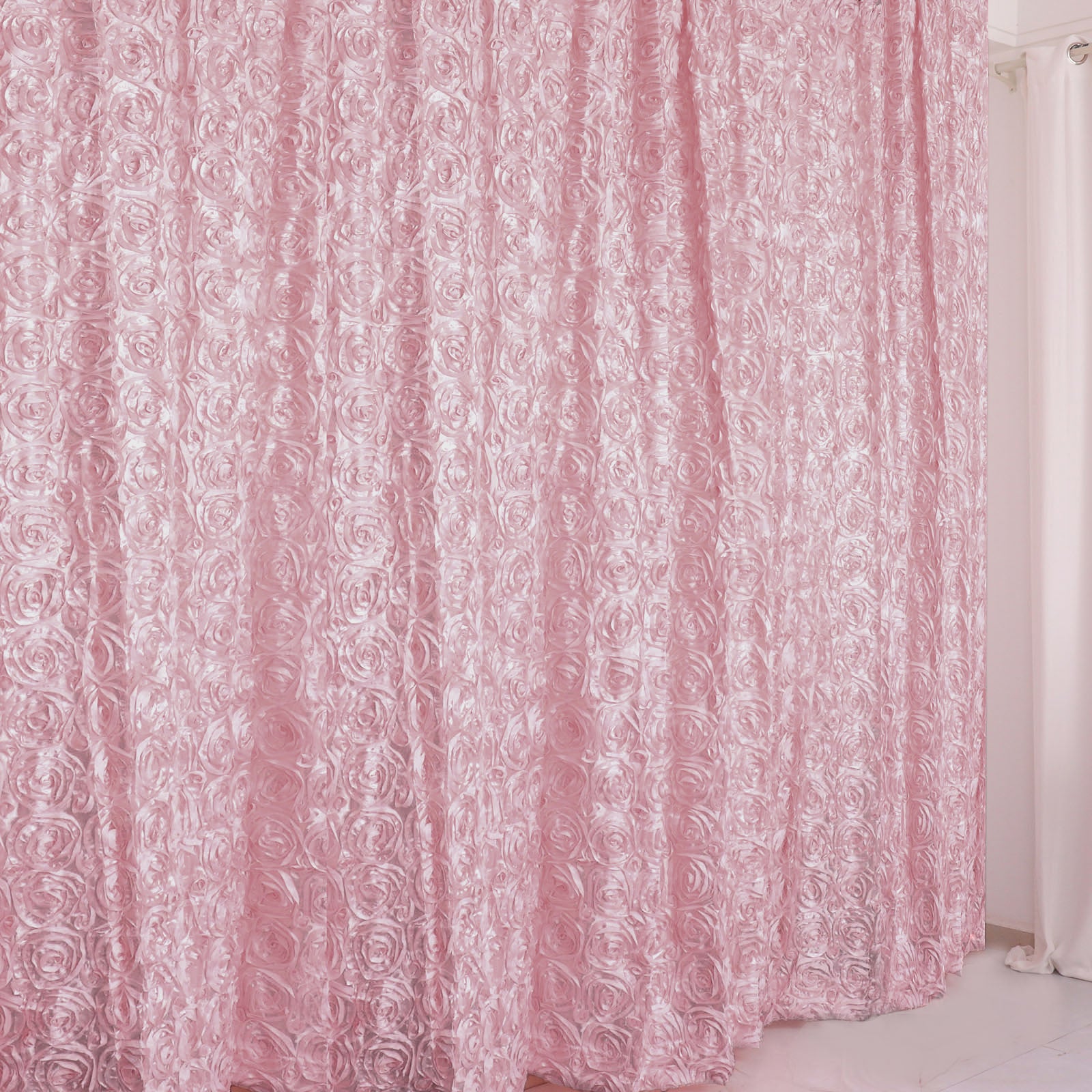 Blush Rose Gold 8 Feet x 8 Feet Satin Rosette Backdrop Drapes