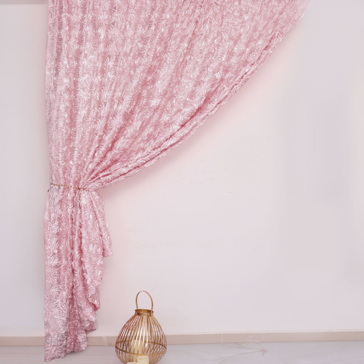 Blush Rose Gold 8 Feet x 8 Feet Satin Rosette Backdrop Drapes