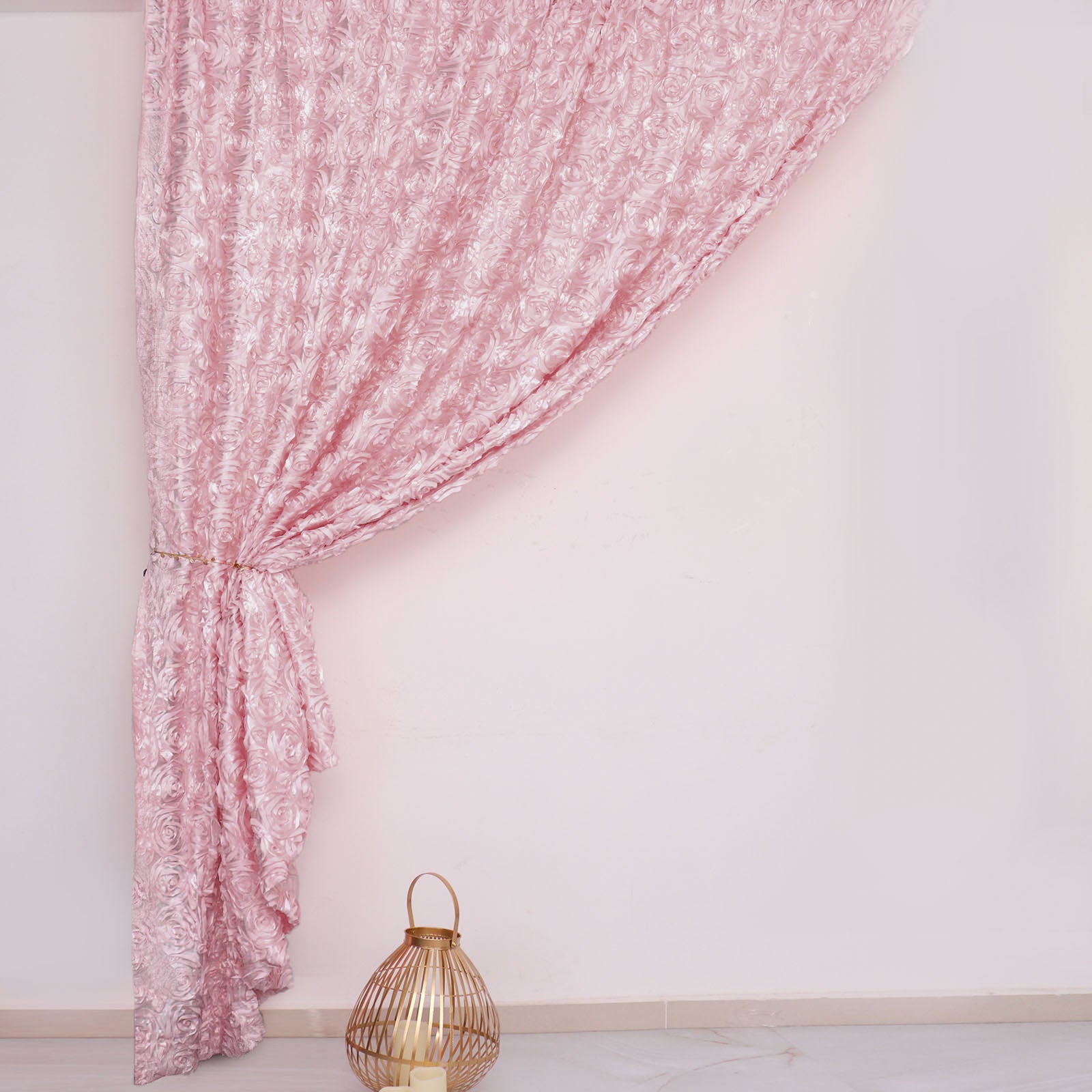 Blush Rose Gold 8 Feet x 8 Feet Satin Rosette Backdrop Drapes