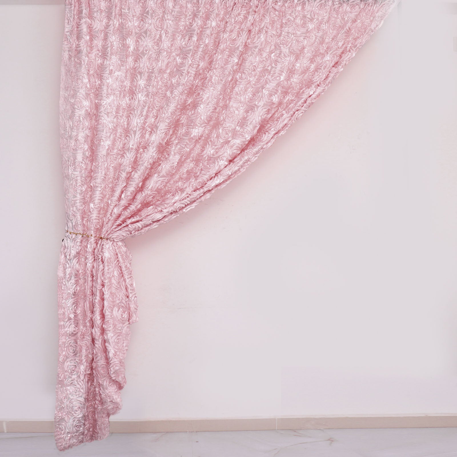 Blush Rose Gold 8 Feet x 8 Feet Satin Rosette Backdrop Drapes