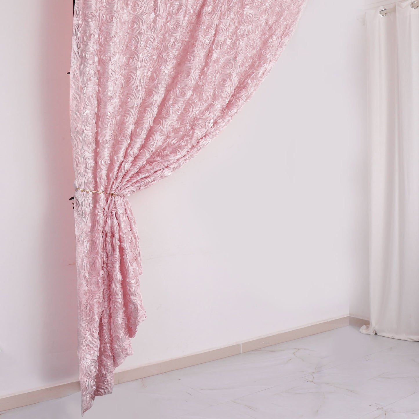 Blush Rose Gold 8 Feet x 8 Feet Satin Rosette Backdrop Drapes