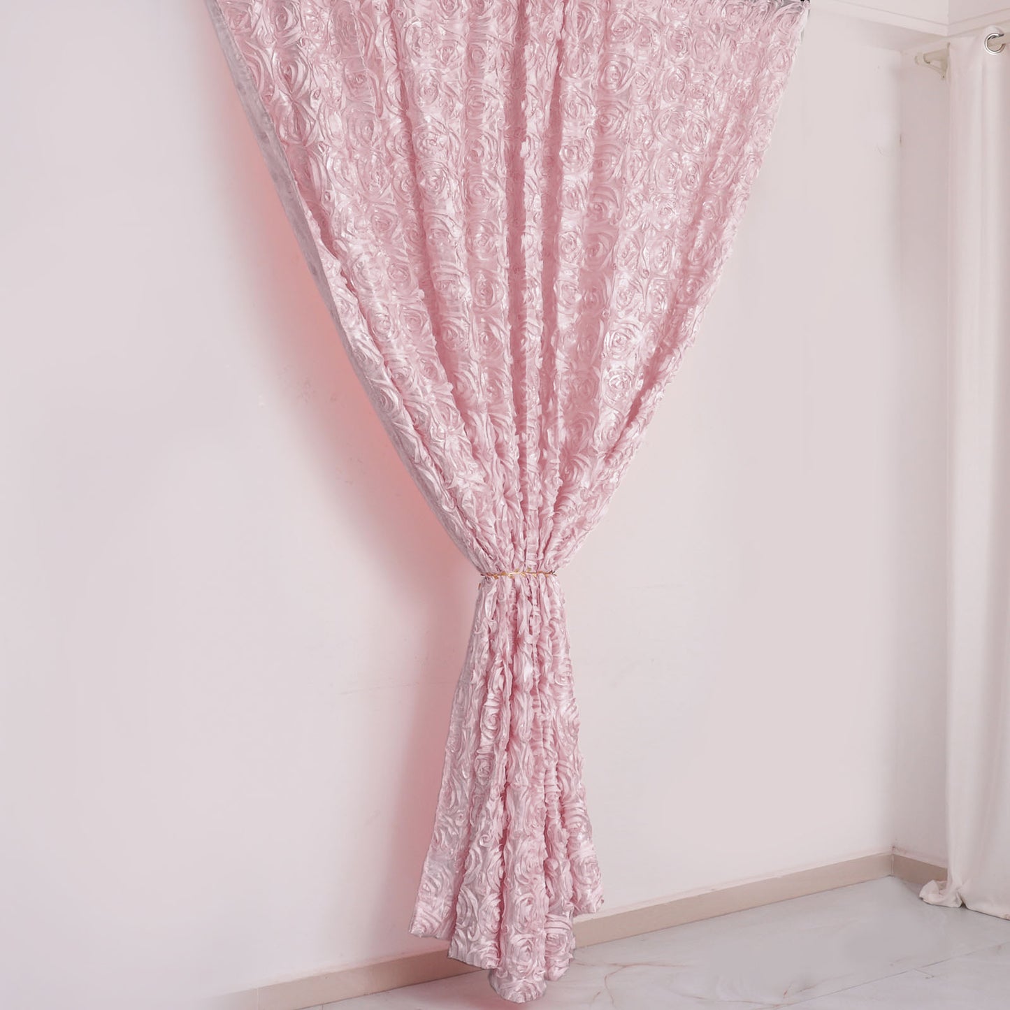 Blush Rose Gold 8 Feet x 8 Feet Satin Rosette Backdrop Drapes