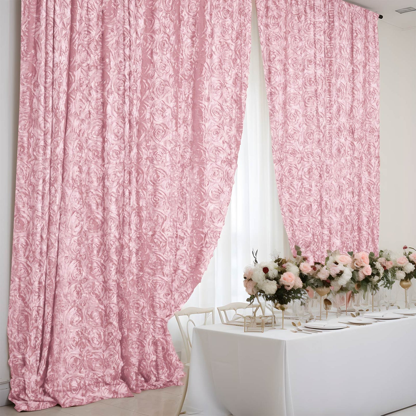 Blush Rose Gold 8 Feet x 8 Feet Satin Rosette Backdrop Drapes
