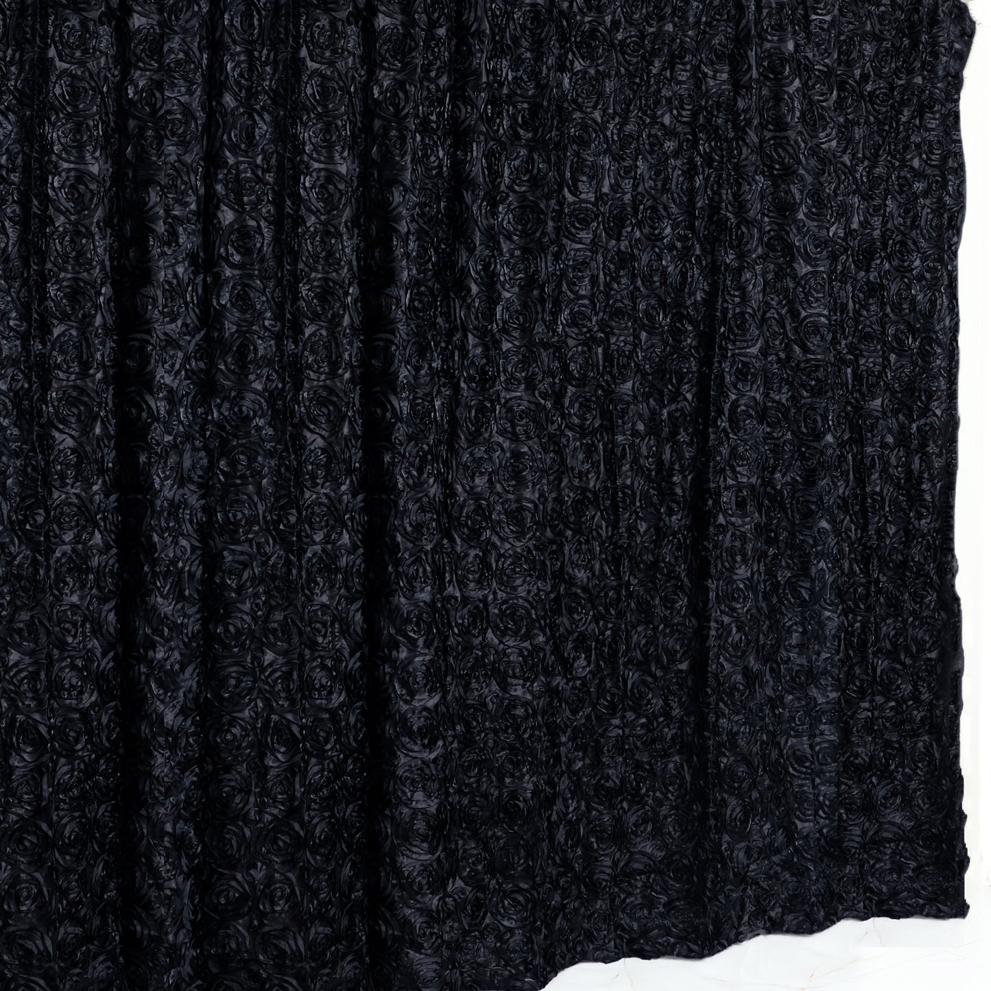 Black 8 Feet x 8 Feet Satin Rosette Backdrop Drapes
