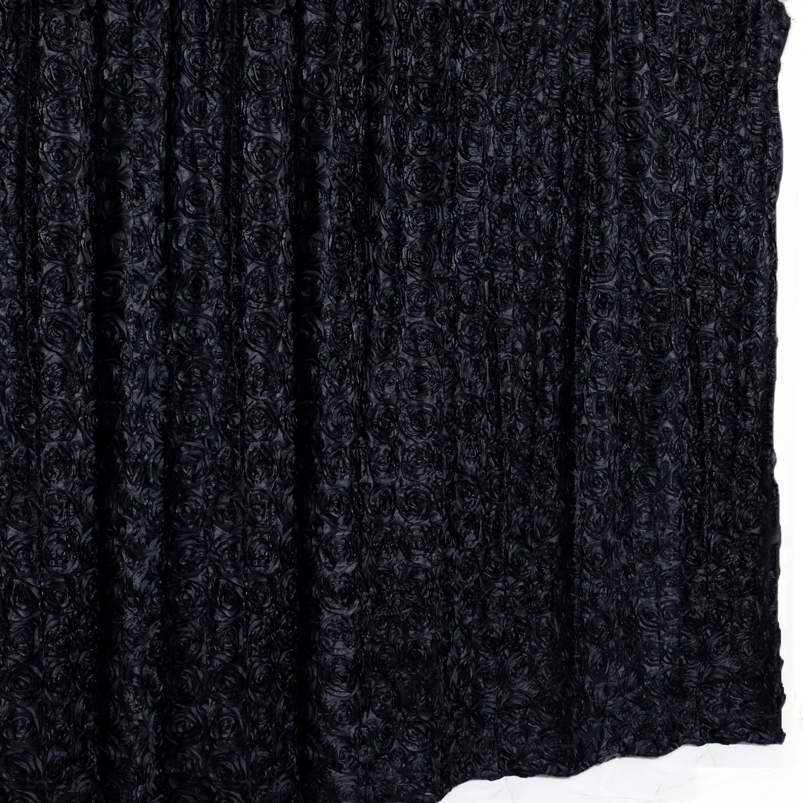 Black 8 Feet x 8 Feet Satin Rosette Backdrop Drapes