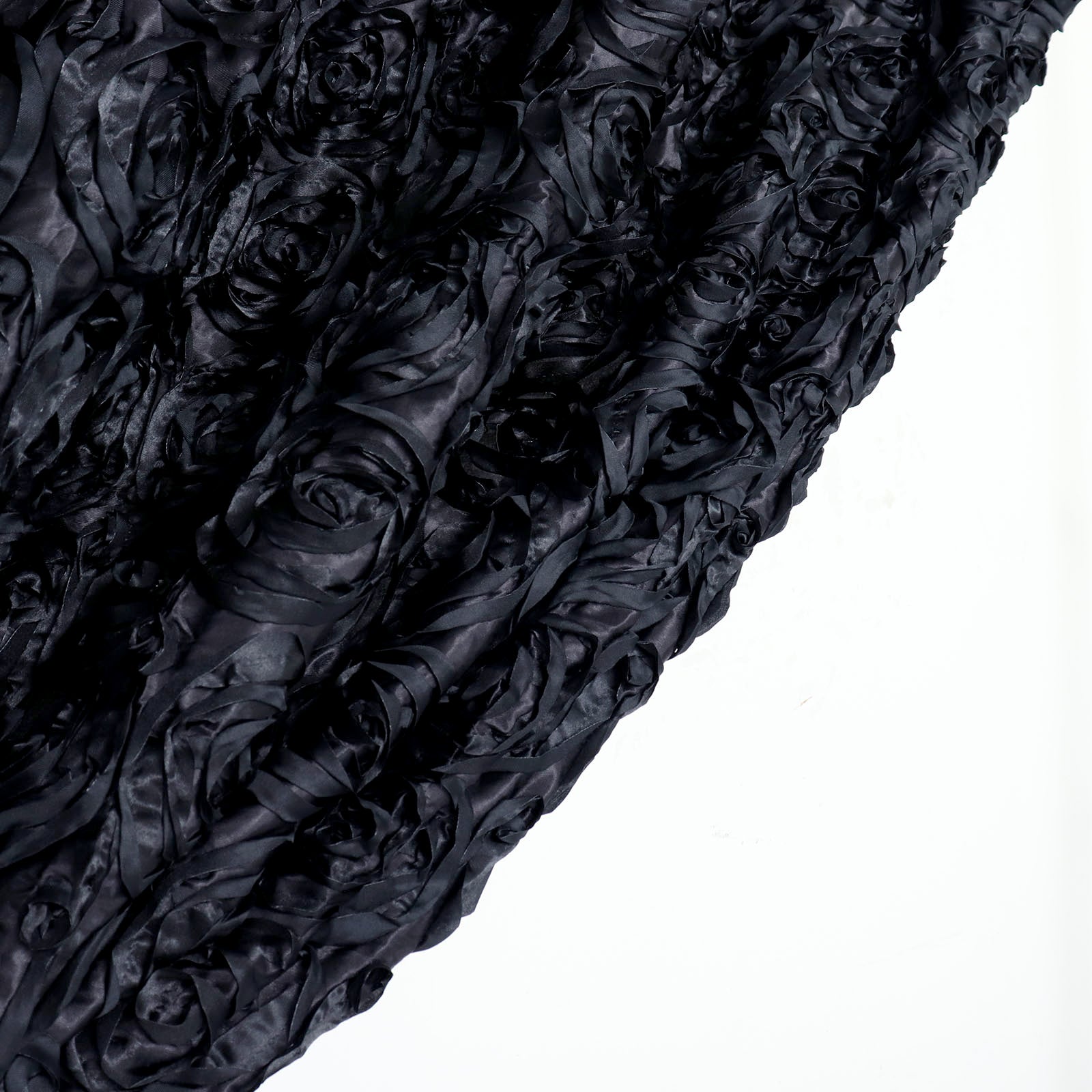Black 8 Feet x 8 Feet Satin Rosette Backdrop Drapes