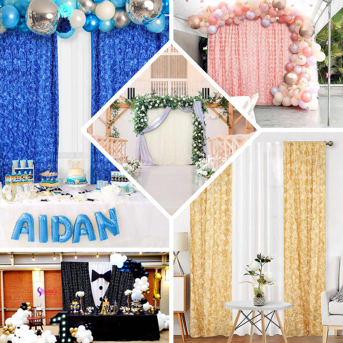 8ftx8ft Red Satin Rosette Event Curtain Drapes, Backdrop Event Panel