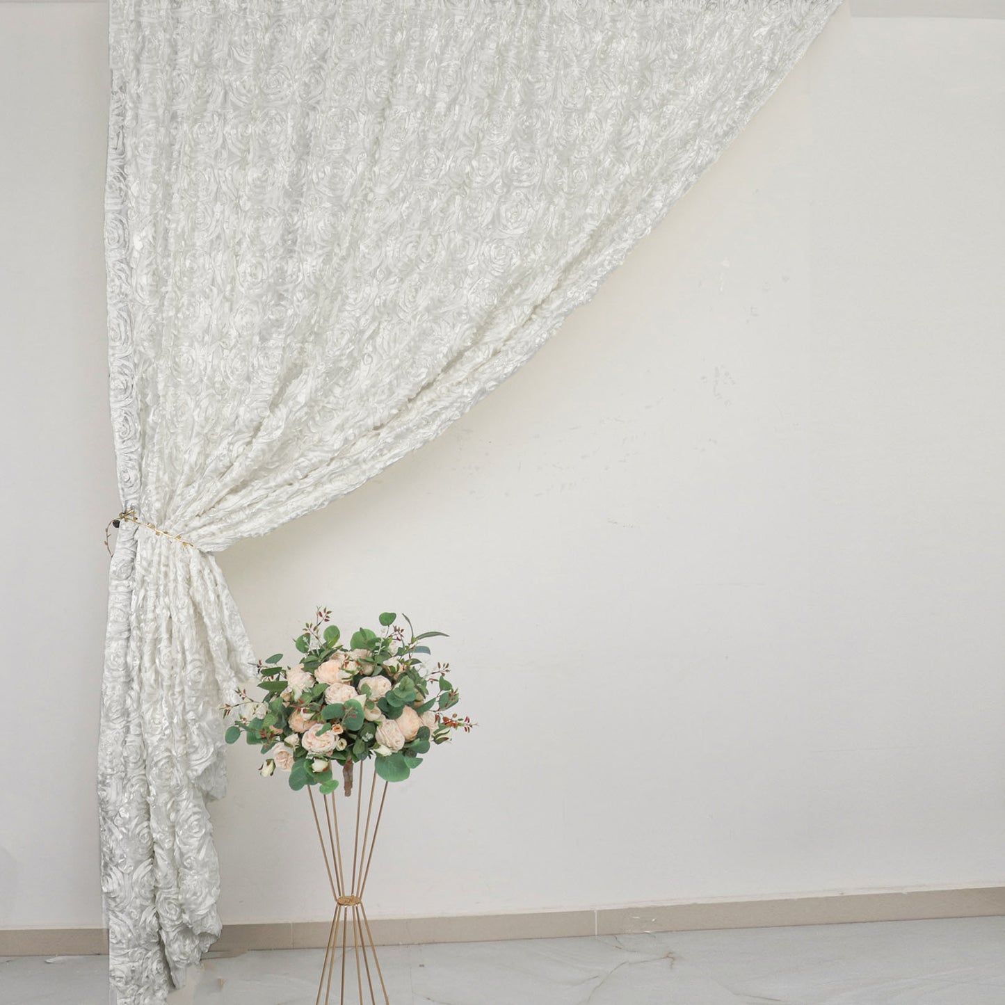 Ivory satin rosette event curtain drapes backdrop panel
