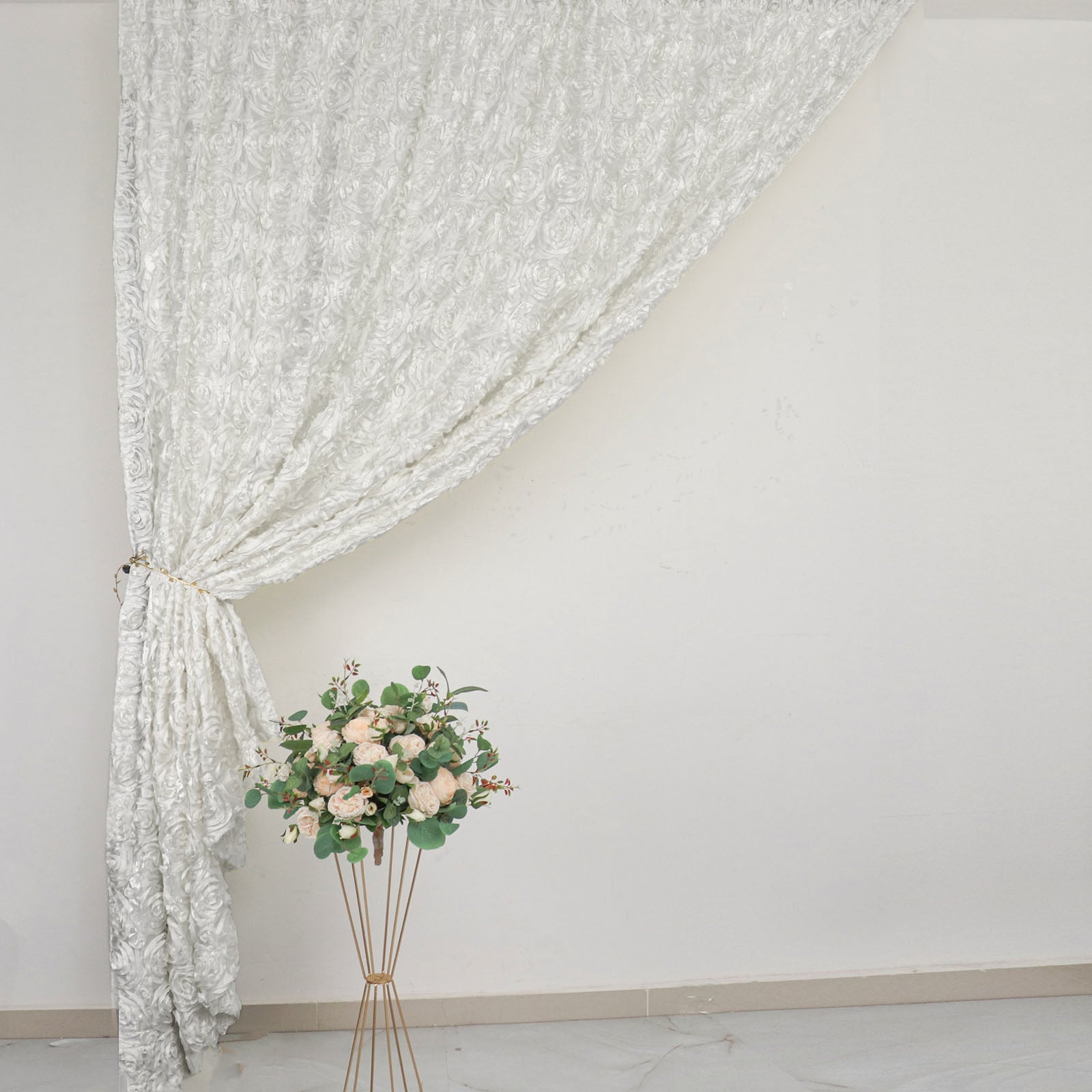 Ivory satin rosette event curtain drapes backdrop panel