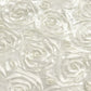Ivory satin rosette curtain drapes for event backdrop.