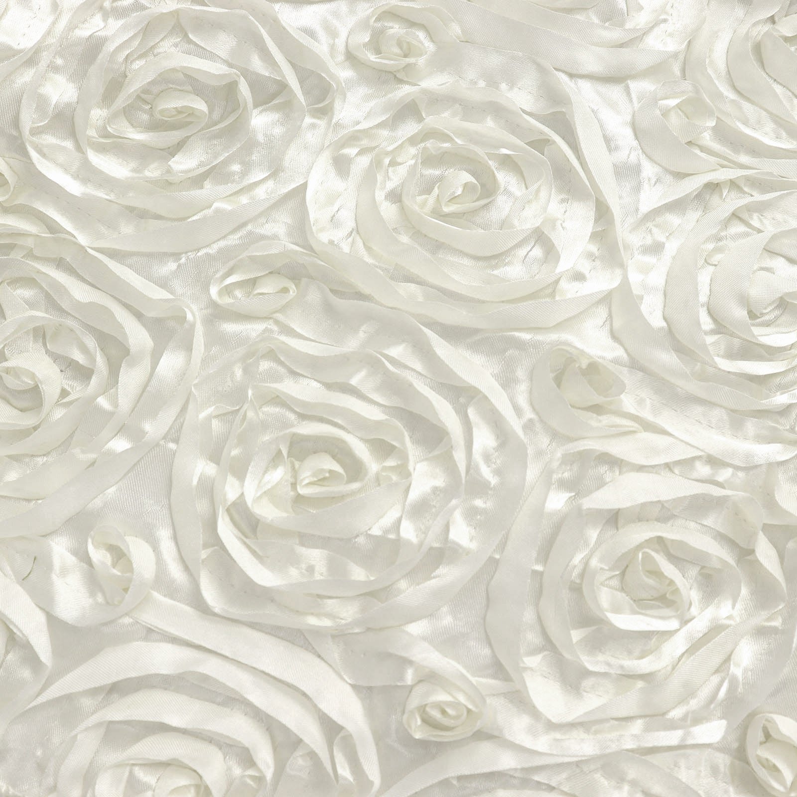 Ivory satin rosette curtain drapes for event backdrop.