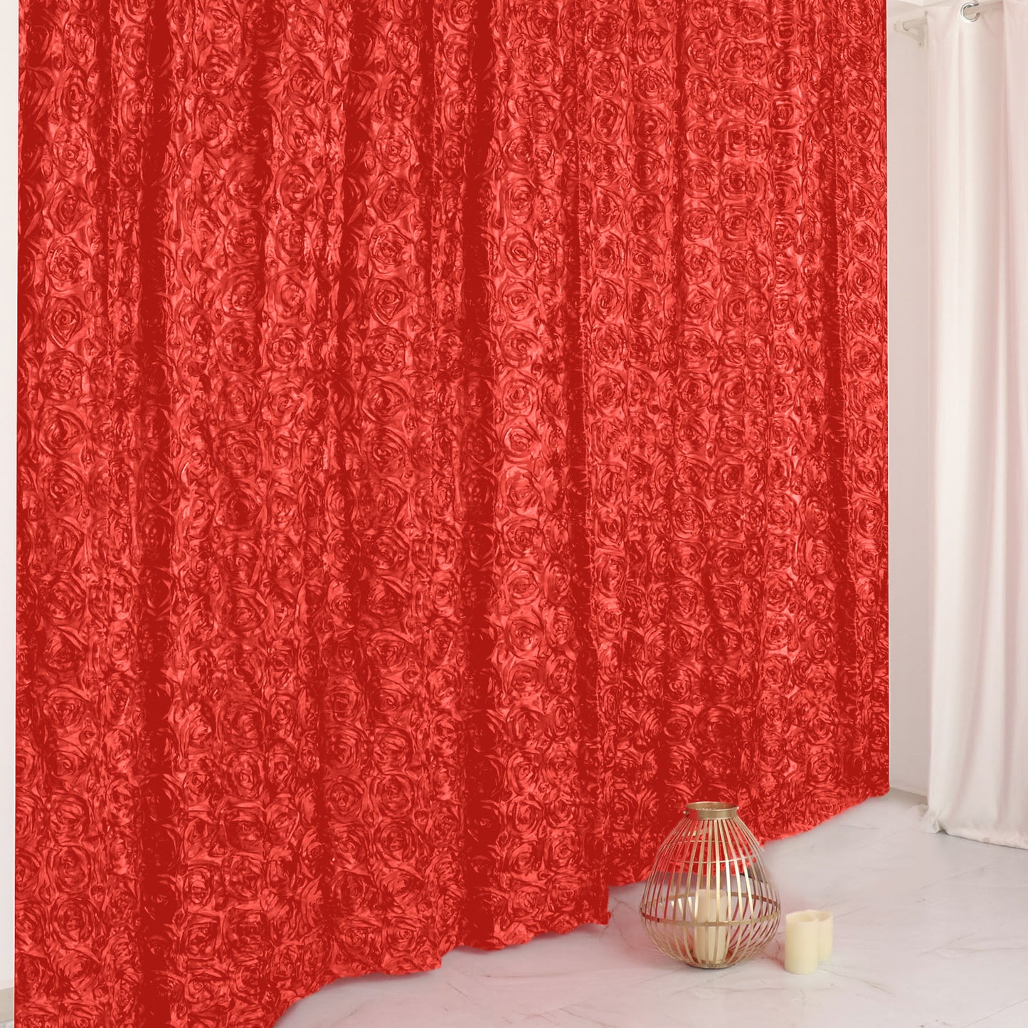 8 Feet x 8 Feet Red Satin Rosette Photography Fabric Drapes