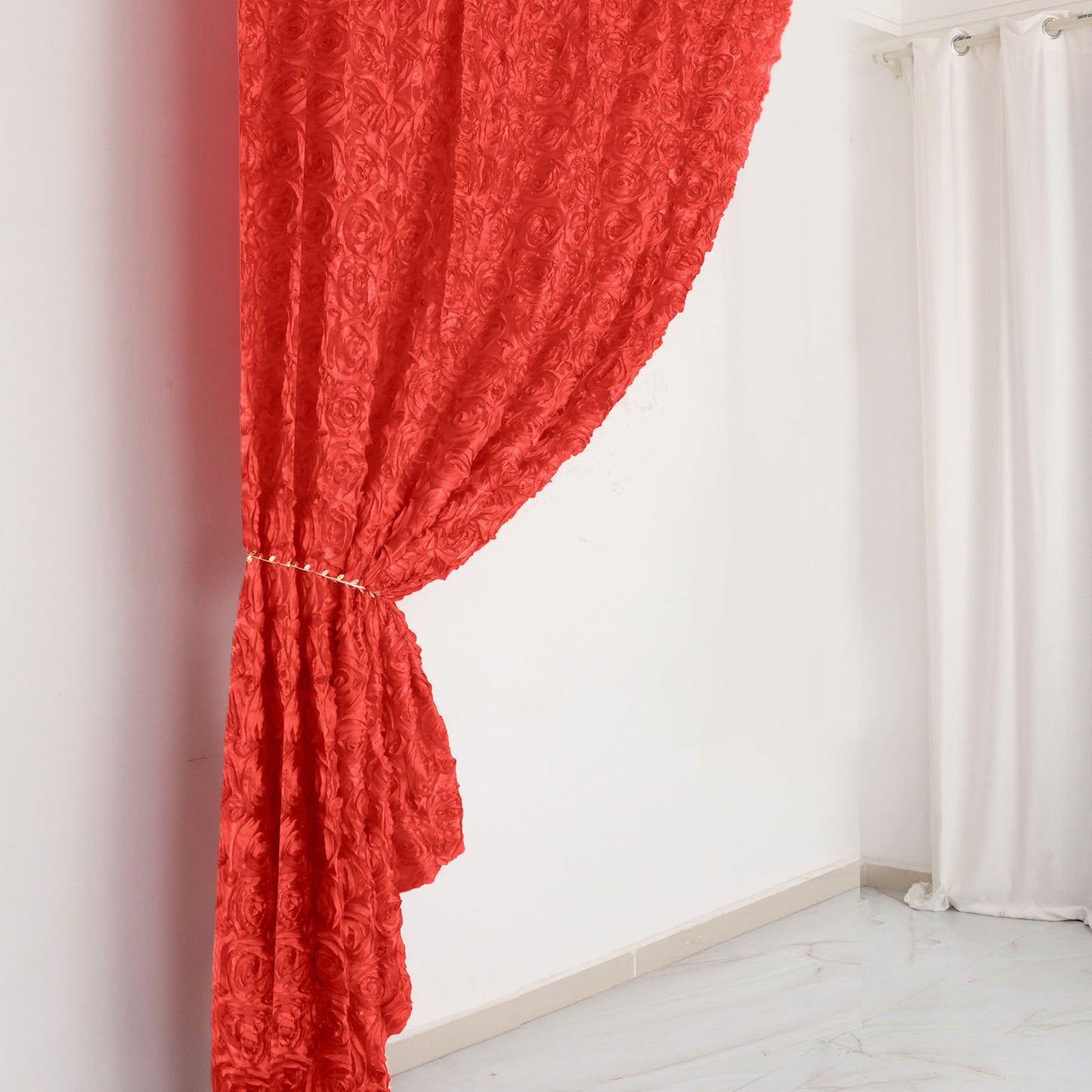 8 Feet x 8 Feet Red Satin Rosette Photography Fabric Drapes