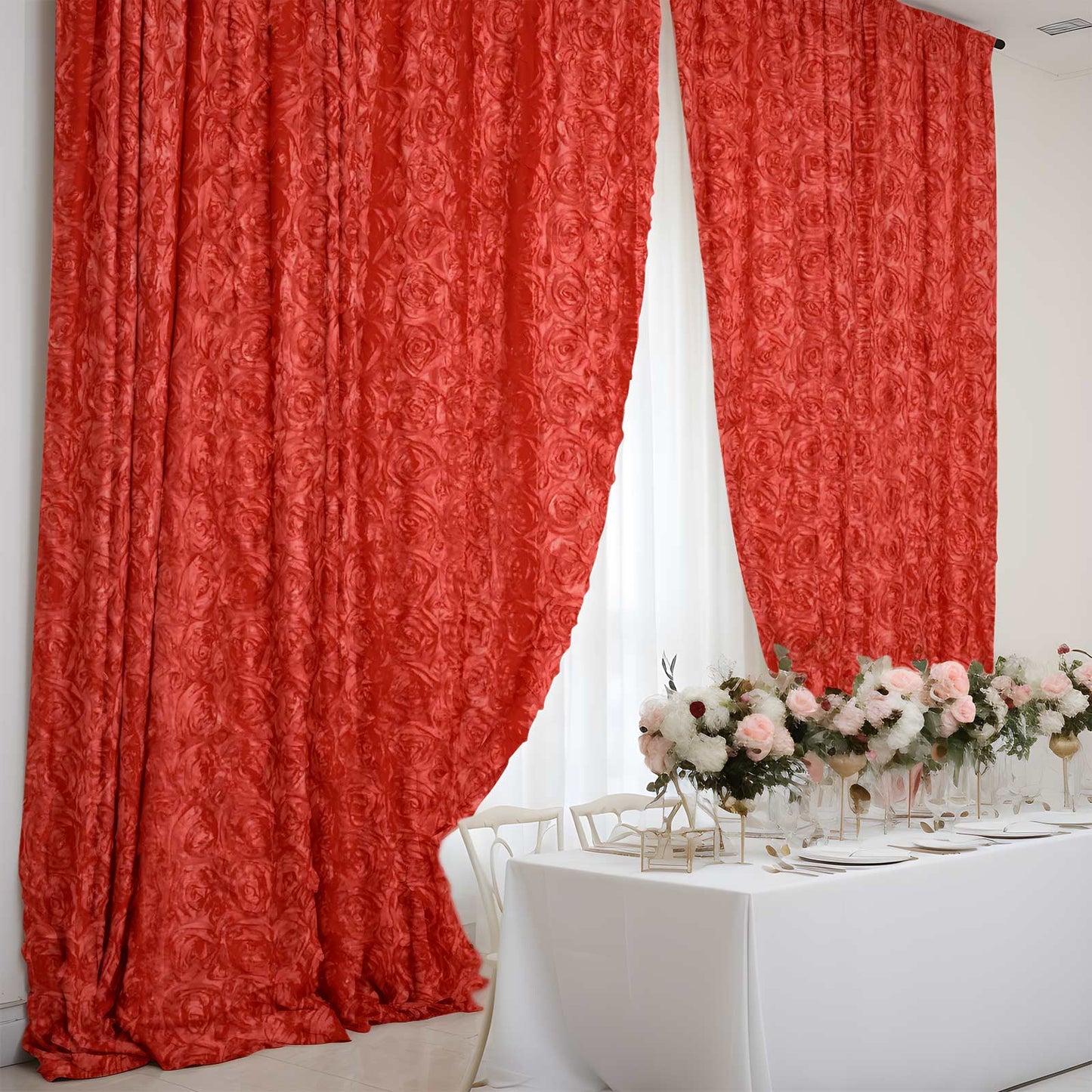 8 Feet x 8 Feet Red Satin Rosette Photography Fabric Drapes