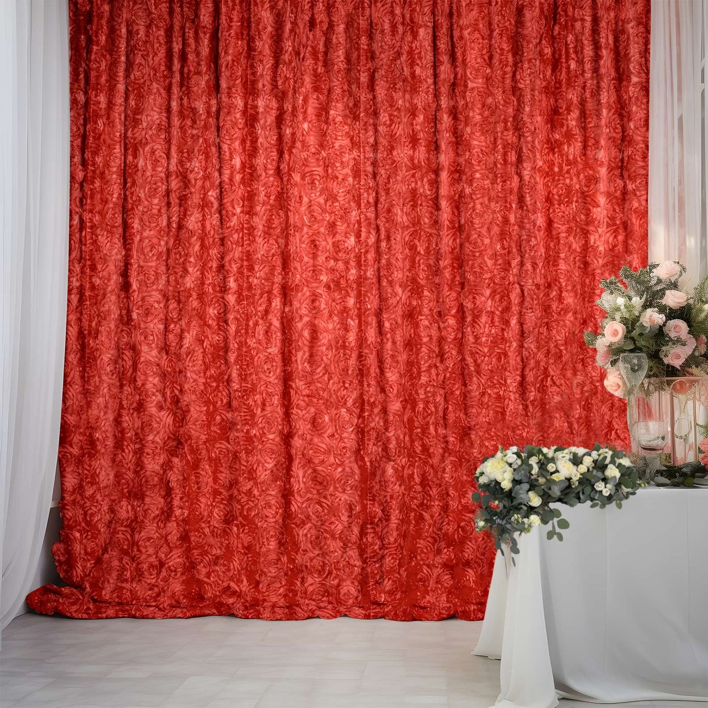 8 Feet x 8 Feet Red Satin Rosette Photography Fabric Drapes