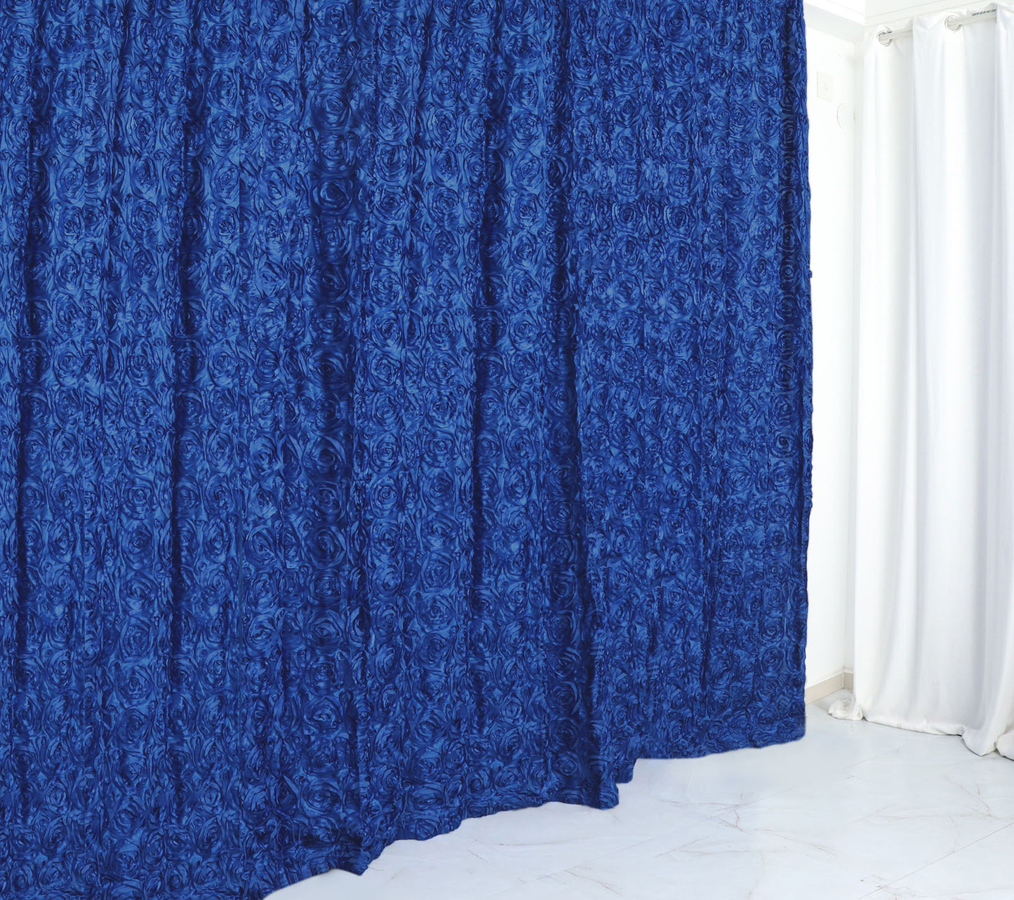 8 Feet x 8 Feet Royal Blue Satin Rosette Photography Fabric
