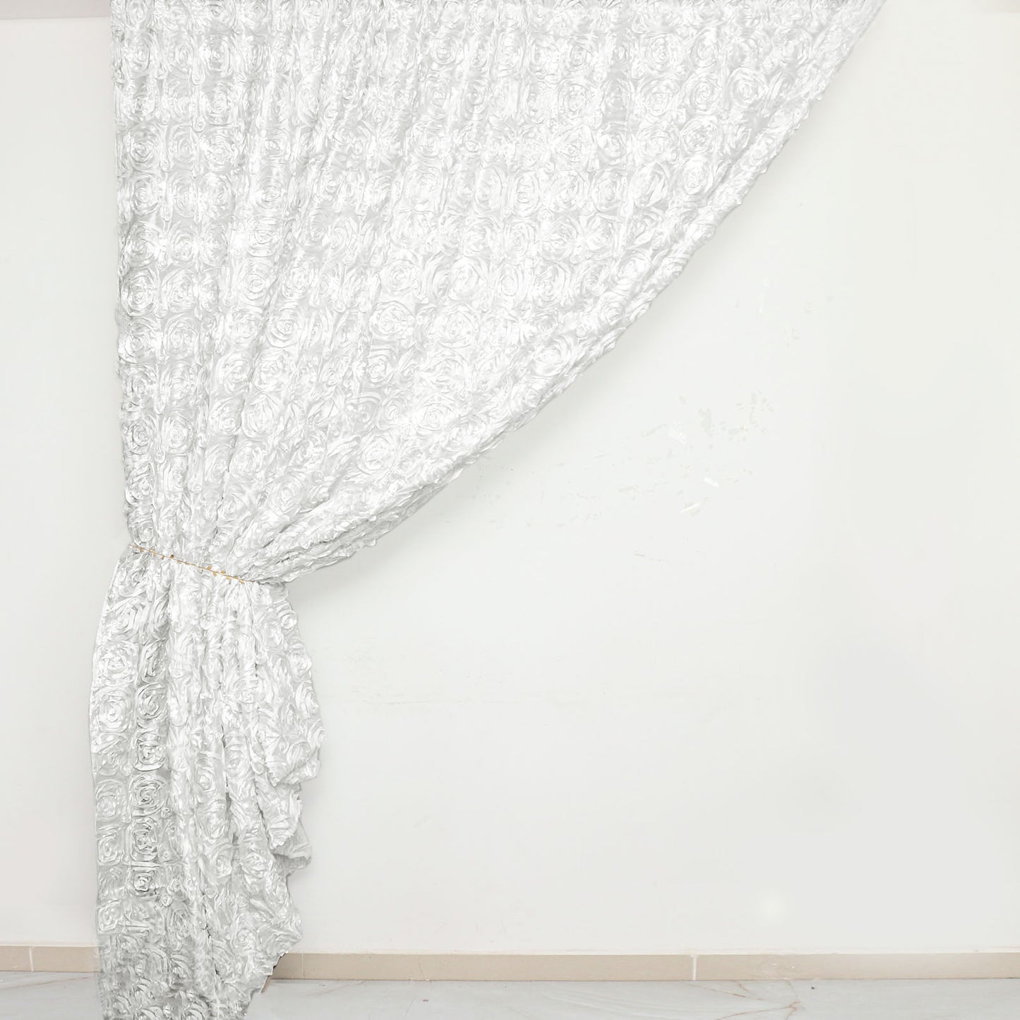 White 8 Feet x 8 Feet Satin Rosette Backdrop Drapes