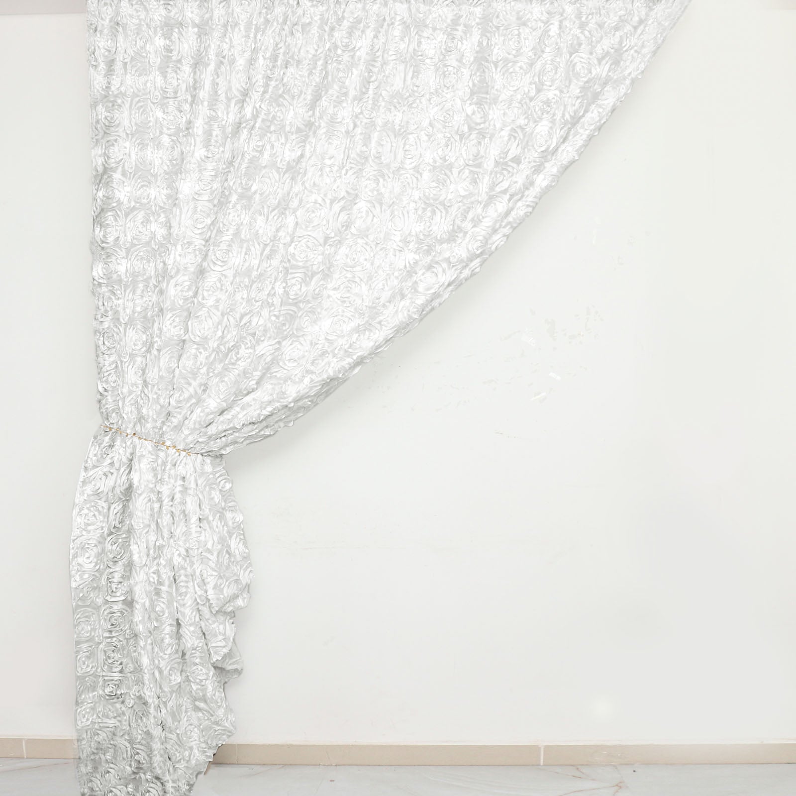 White 8 Feet x 8 Feet Satin Rosette Backdrop Drapes