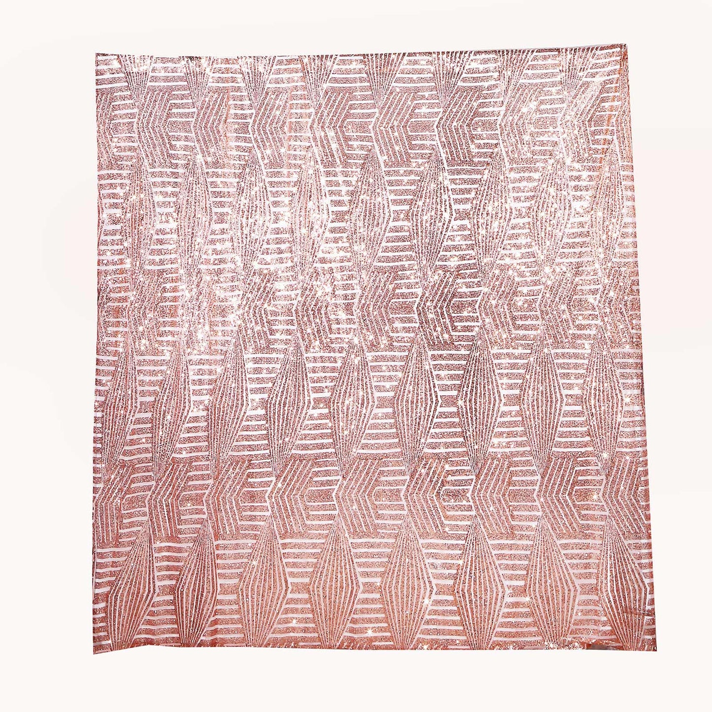 Rose gold geometric sequin event curtain drapes with satin backing.