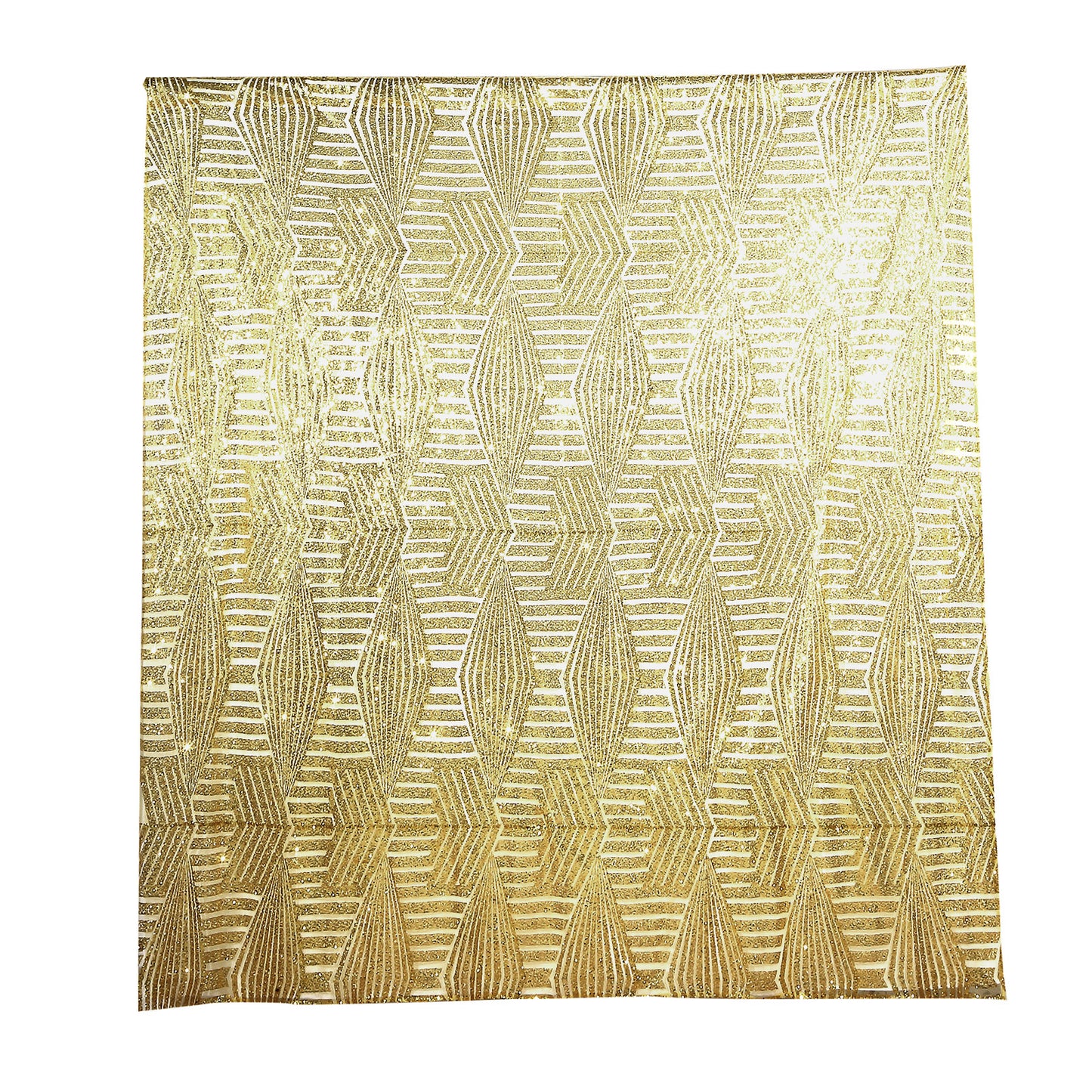 Gold geometric sequin backdrop curtain with satin backing.