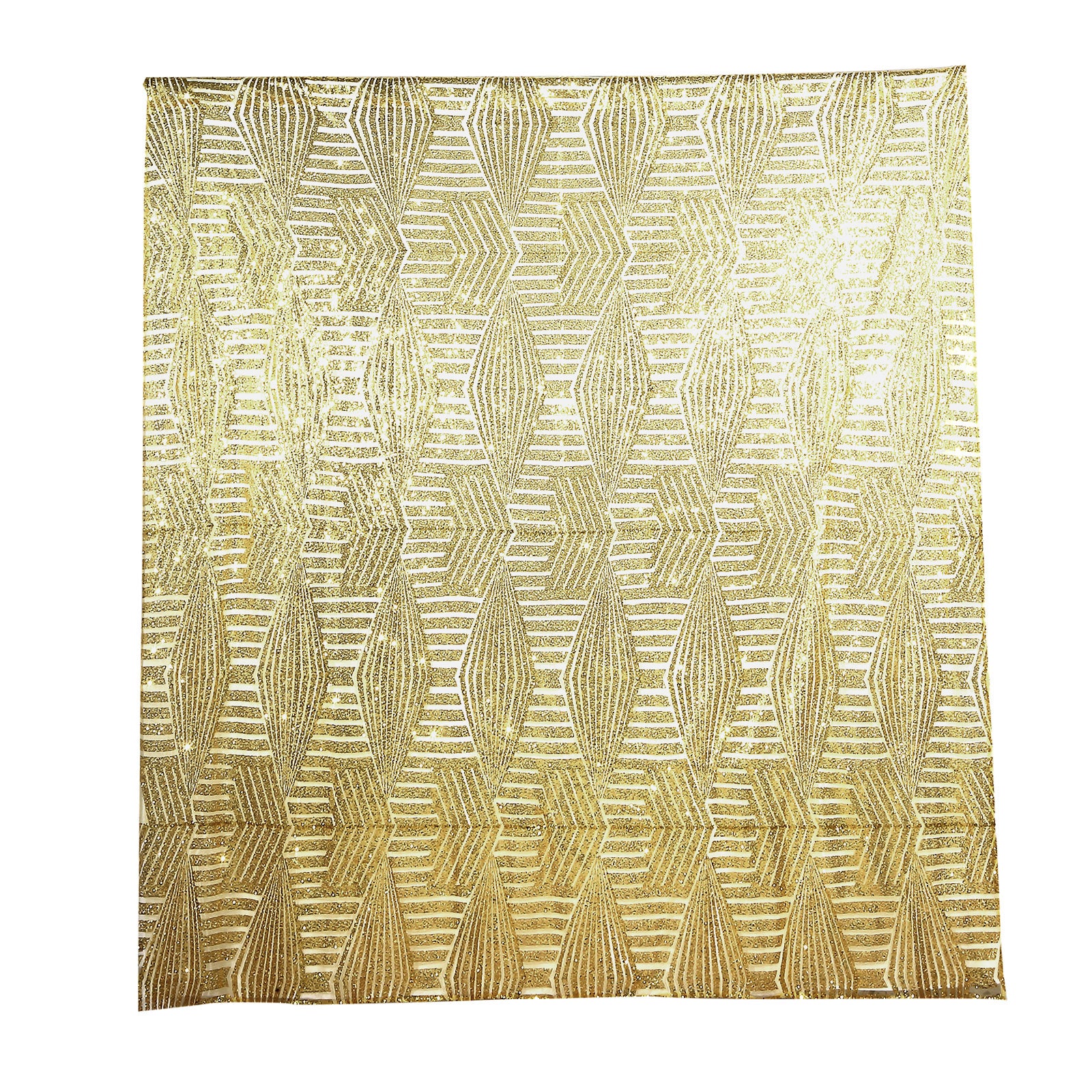 Gold geometric sequin backdrop curtain with satin backing.