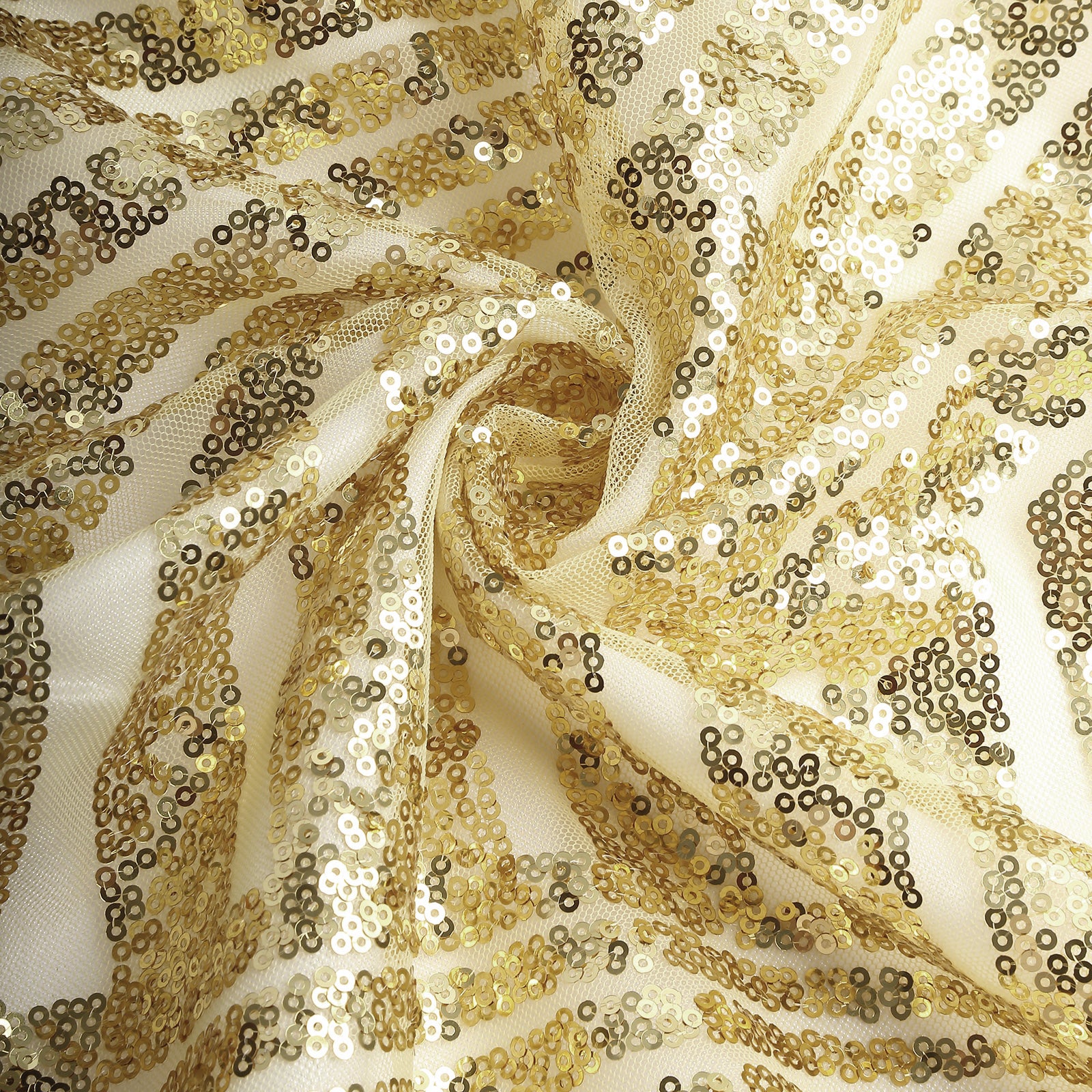 Gold geometric sequin event curtain drapes with satin backing.