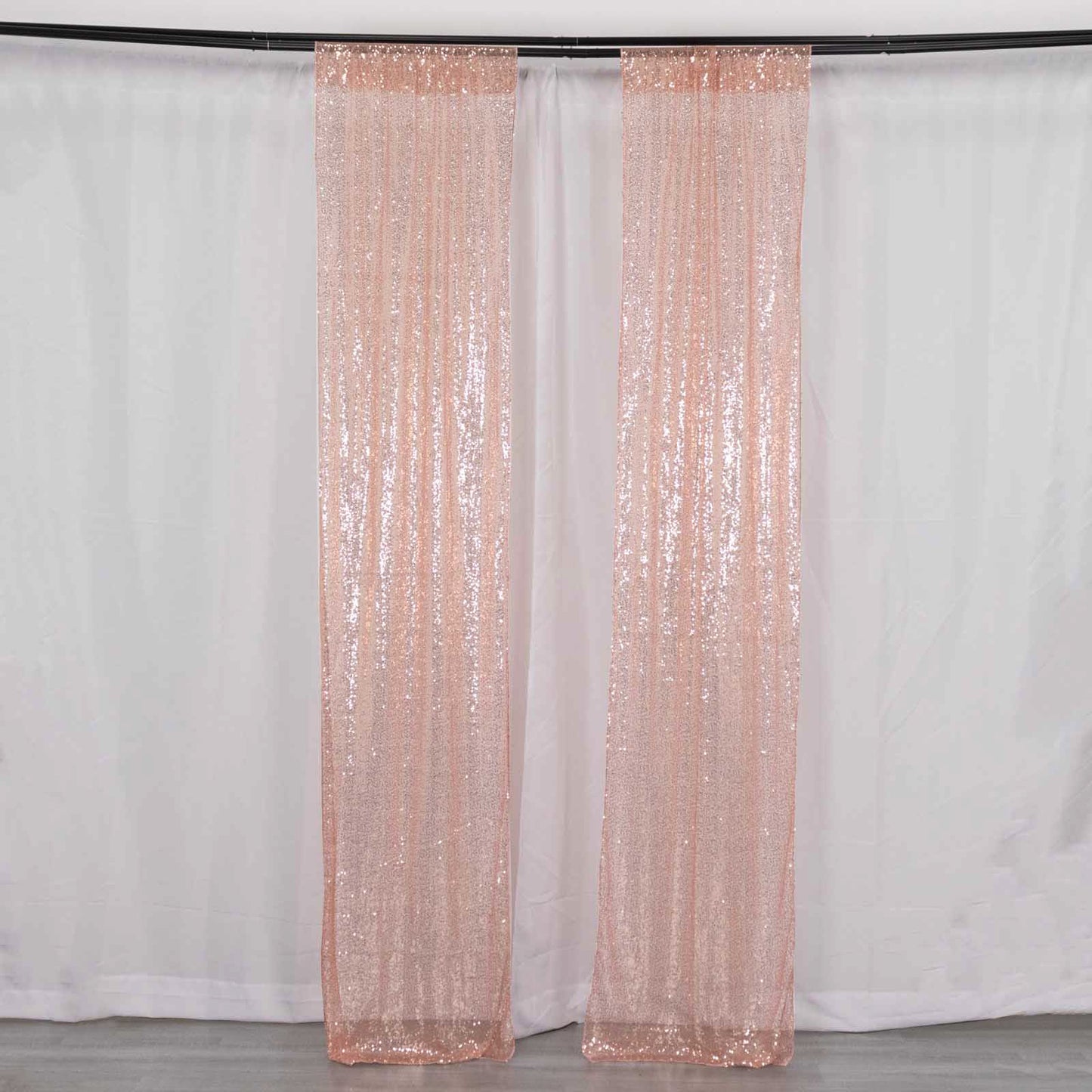 2 Pack Rose Gold Sequin Event Curtain Drapes with Rod Pockets, Seamless Backdrop Event Panels - 8ftx2ft