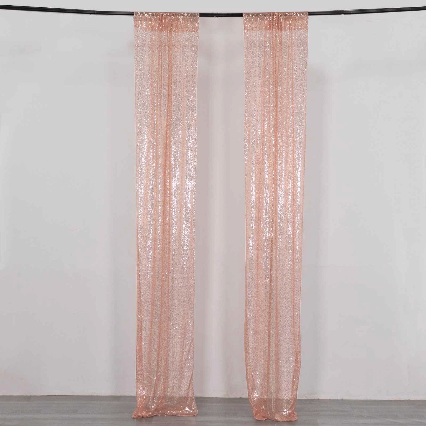 2 Pack Rose Gold Sequin Event Curtain Drapes with Rod Pockets, Seamless Backdrop Event Panels - 8ftx2ft