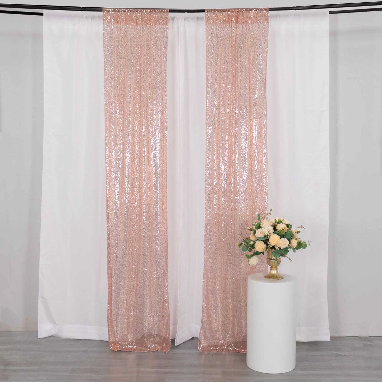 2 Pack Rose Gold Sequin Event Curtain Drapes with Rod Pockets, Seamless Backdrop Event Panels - 8ftx2ft