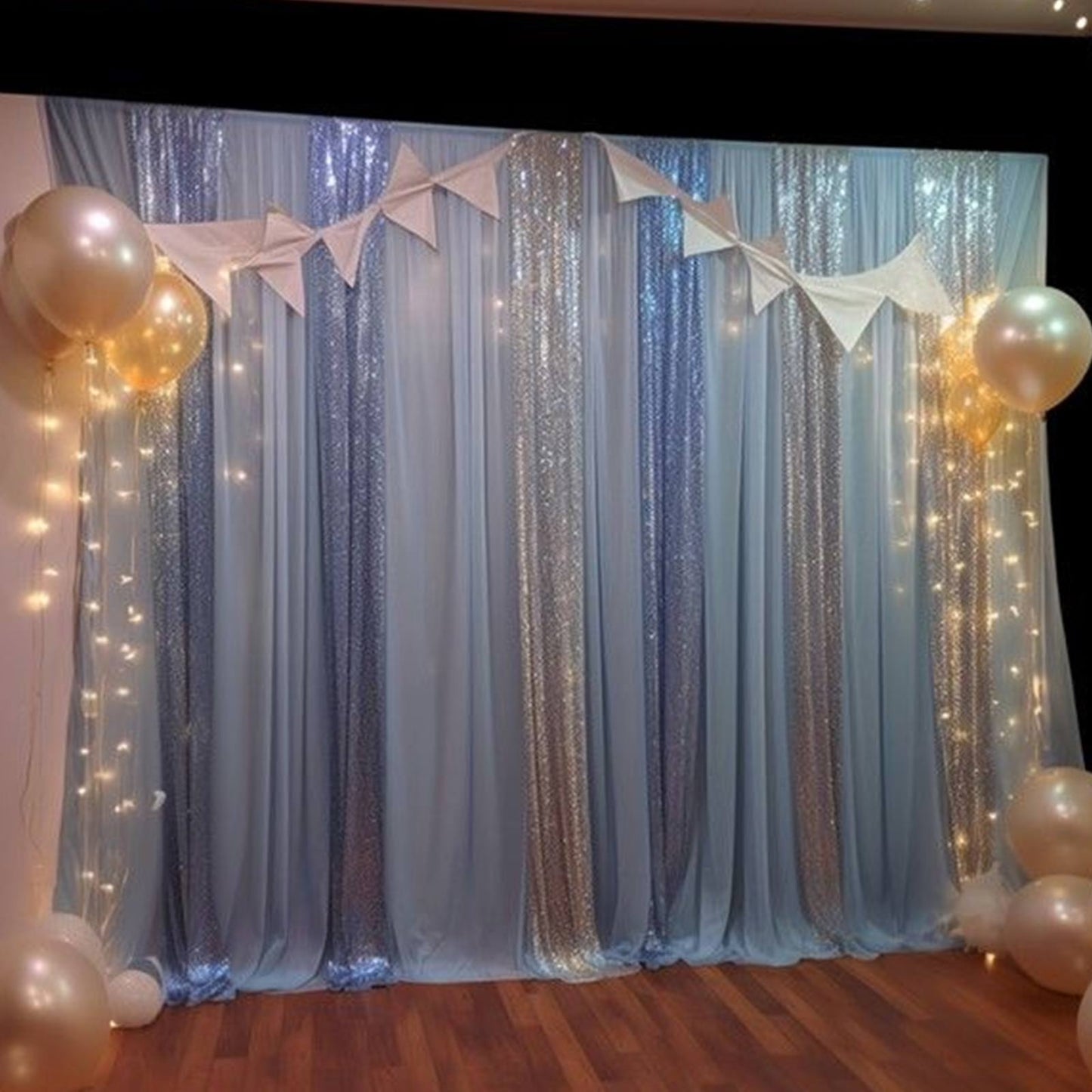 2 Pack Dusty Blue Sequin Event Curtain Drapes with Rod Pockets, Seamless Backdrop Event Panels - 8ftx2ft