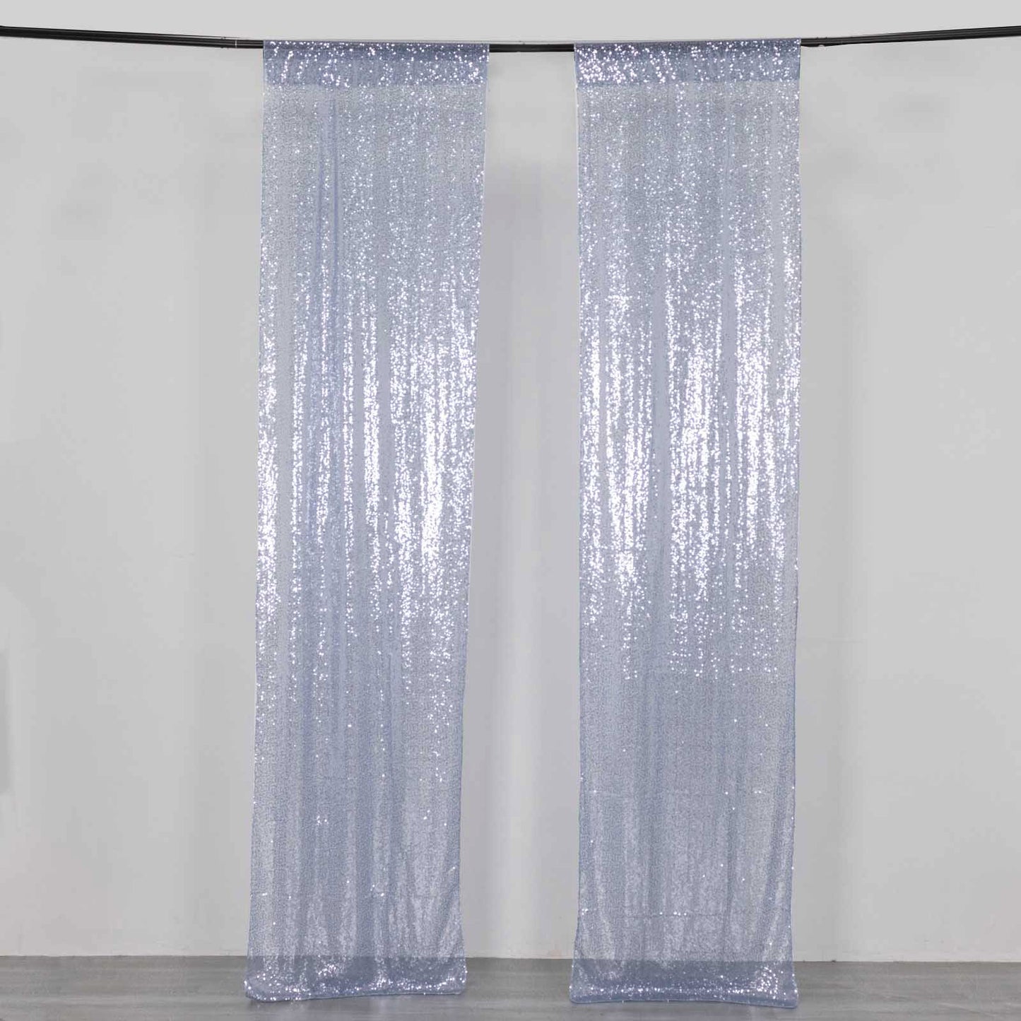 2 Pack Dusty Blue Sequin Event Curtain Drapes with Rod Pockets, Seamless Backdrop Event Panels - 8ftx2ft