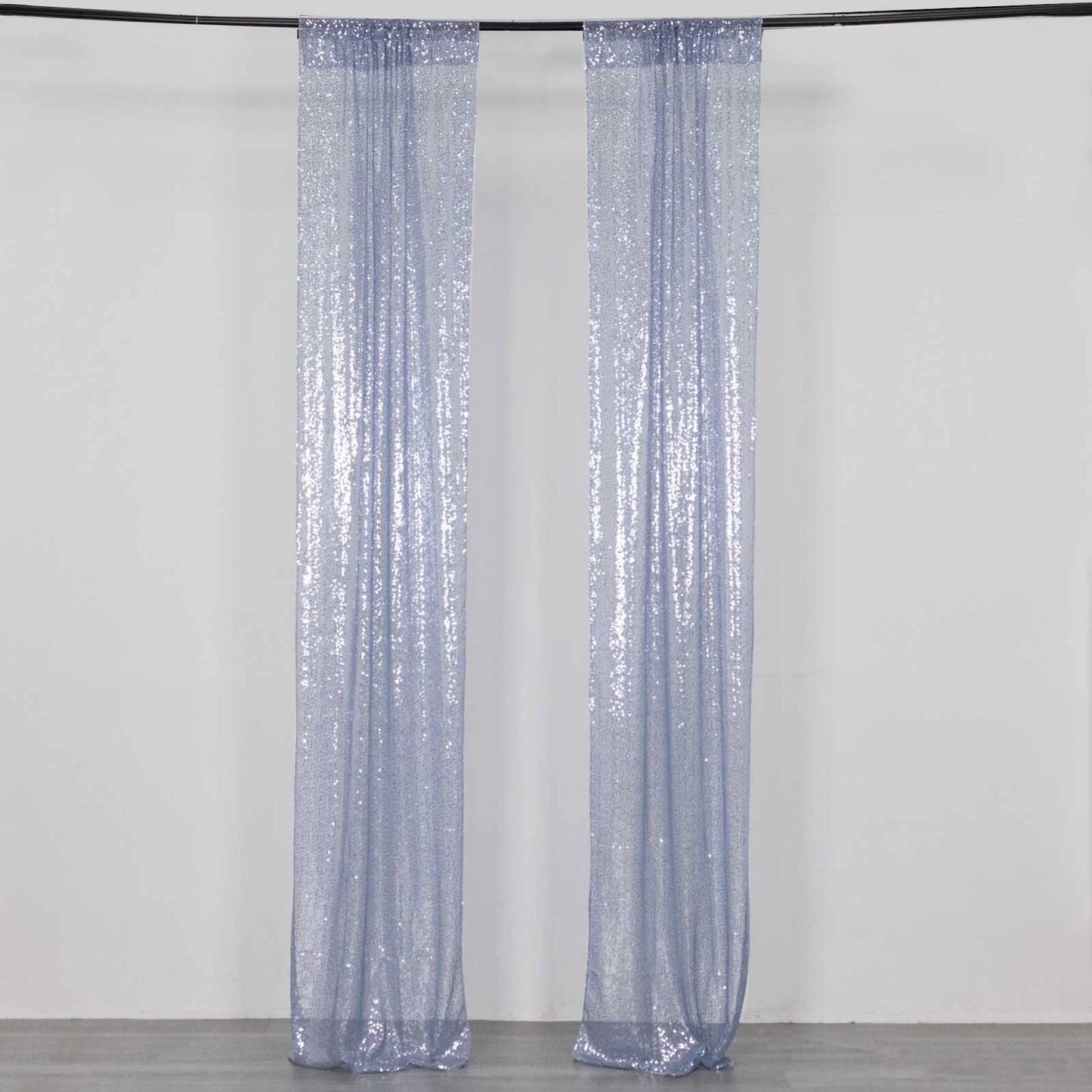 2 Pack Dusty Blue Sequin Event Curtain Drapes with Rod Pockets, Seamless Backdrop Event Panels - 8ftx2ft