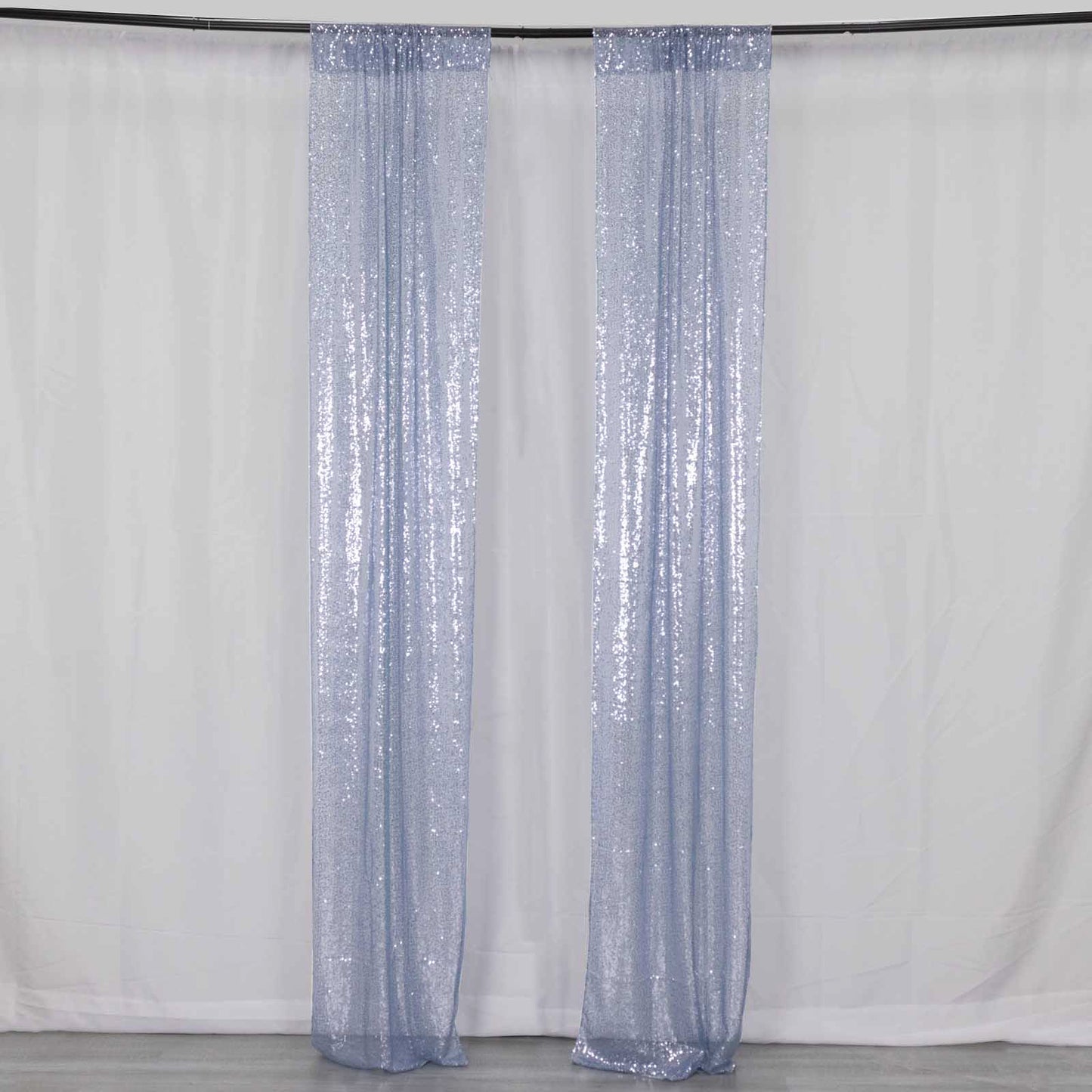 2 Pack Dusty Blue Sequin Event Curtain Drapes with Rod Pockets, Seamless Backdrop Event Panels - 8ftx2ft