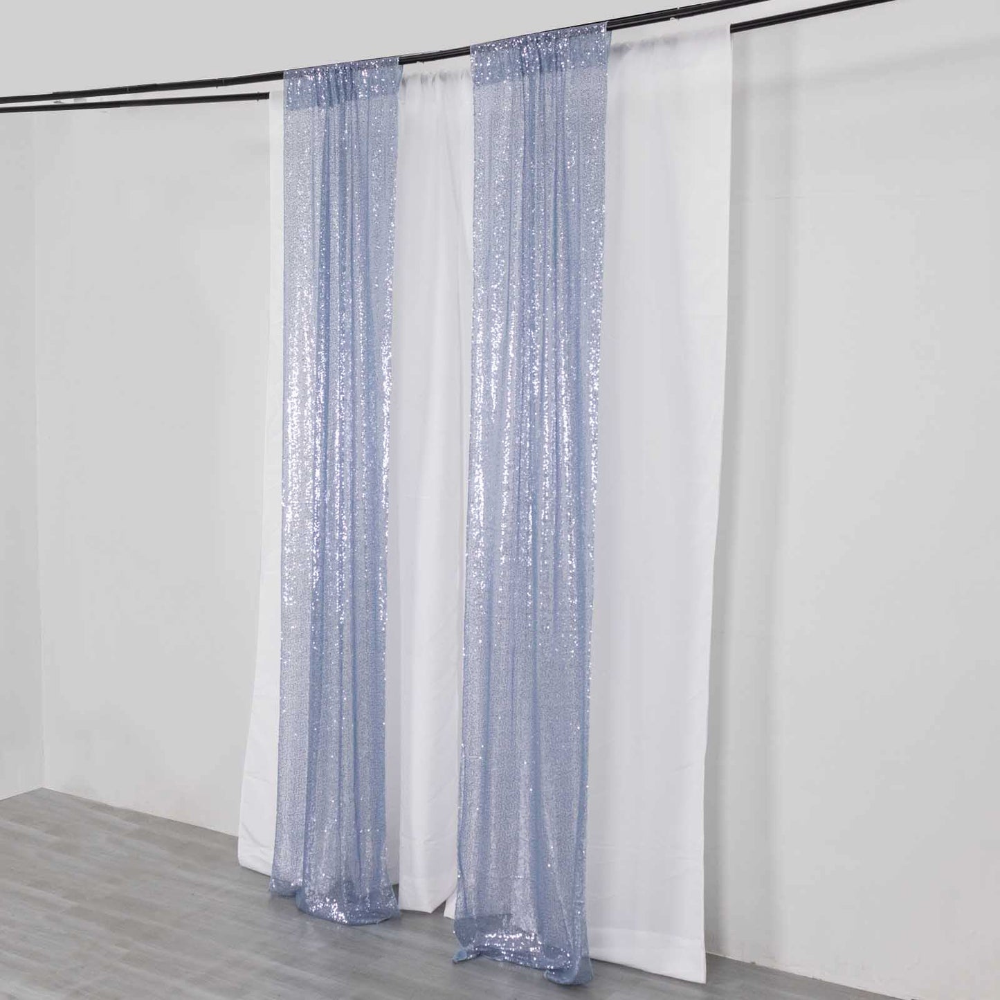 2 Pack Dusty Blue Sequin Event Curtain Drapes with Rod Pockets, Seamless Backdrop Event Panels - 8ftx2ft