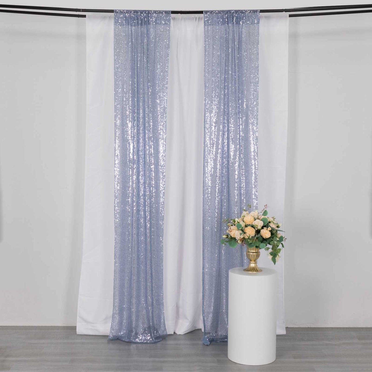 2 Pack Dusty Blue Sequin Event Curtain Drapes with Rod Pockets, Seamless Backdrop Event Panels - 8ftx2ft