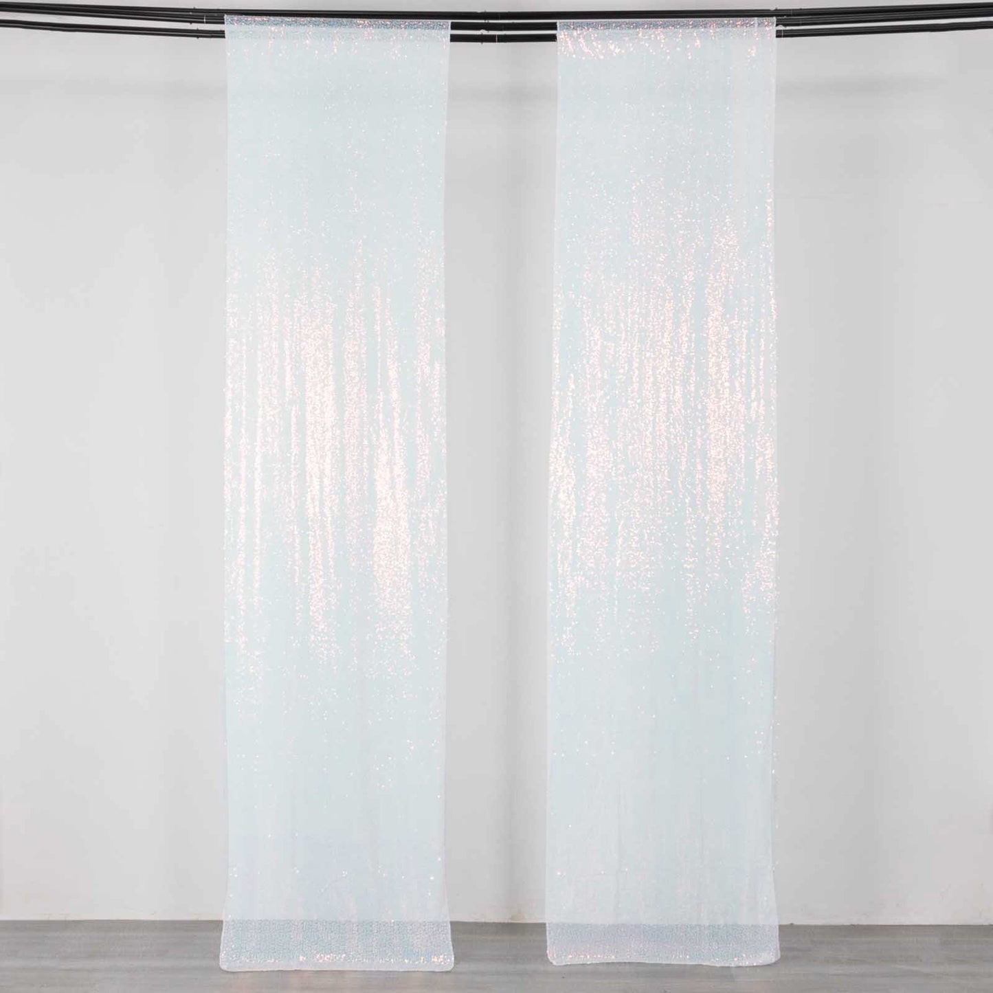 2 Pack Iridescent Blue Sequin Event Curtain Drapes with Rod Pockets, Seamless Backdrop Event Panels - 8ftx2ft