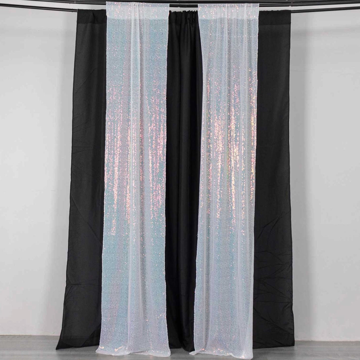 2 Pack Iridescent Blue Sequin Event Curtain Drapes with Rod Pockets, Seamless Backdrop Event Panels - 8ftx2ft