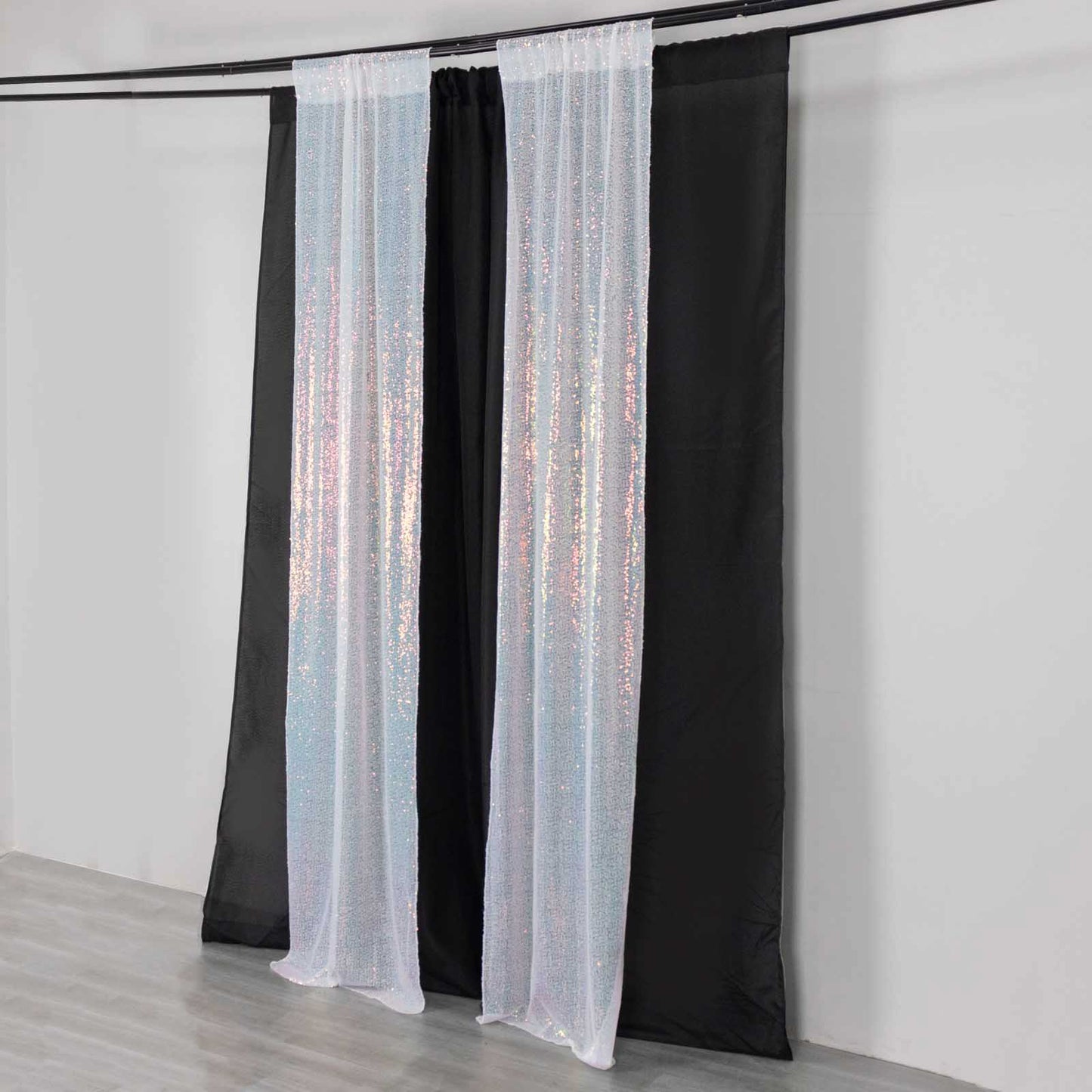 2 Pack Iridescent Blue Sequin Event Curtain Drapes with Rod Pockets, Seamless Backdrop Event Panels - 8ftx2ft