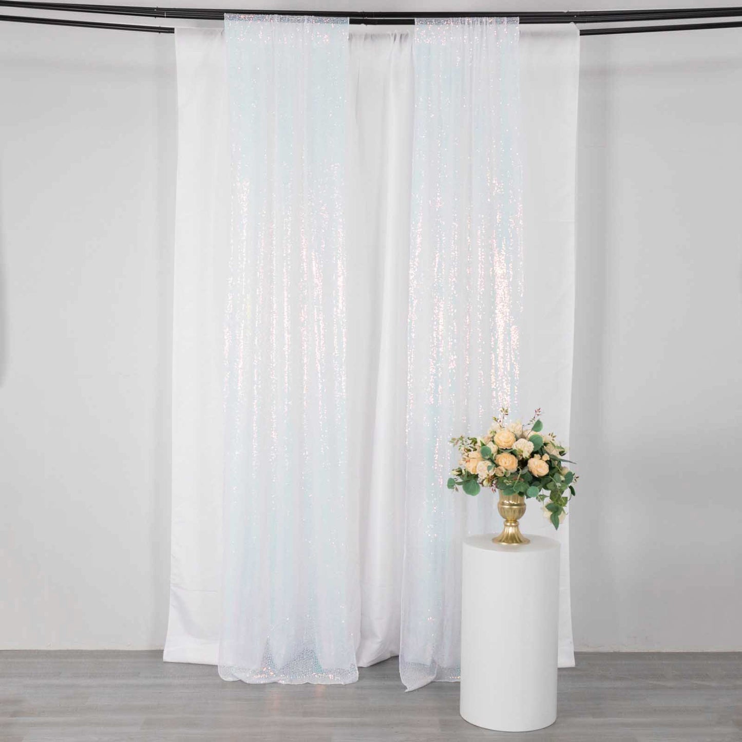 2 Pack Iridescent Blue Sequin Event Curtain Drapes with Rod Pockets, Seamless Backdrop Event Panels - 8ftx2ft