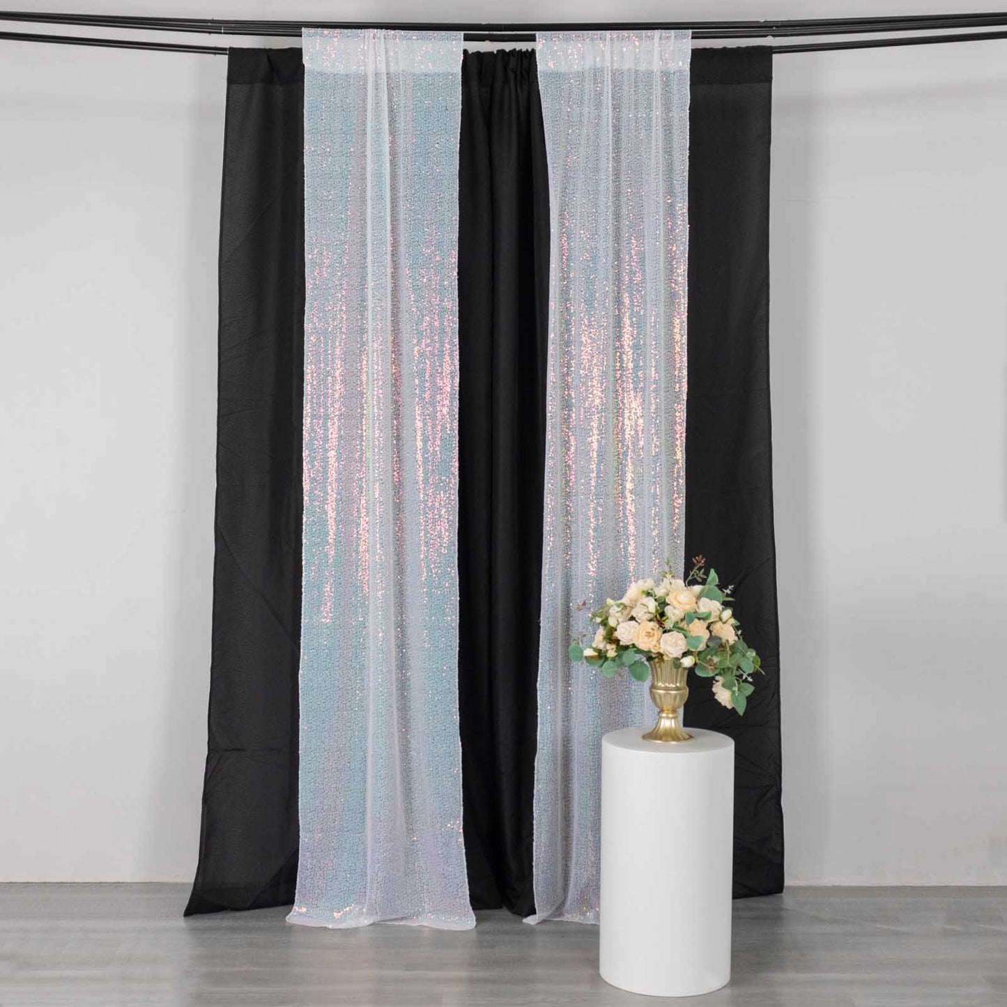 2 Pack Iridescent Blue Sequin Event Curtain Drapes with Rod Pockets, Seamless Backdrop Event Panels - 8ftx2ft