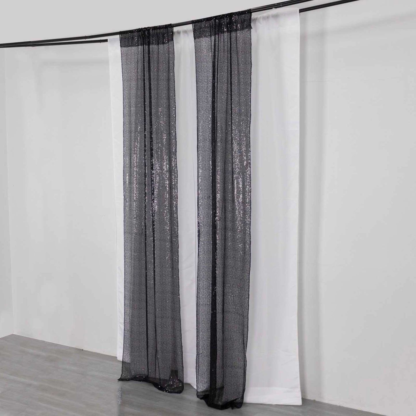 2 Pack Black Sequin Event Curtain Drapes with Rod Pockets, Seamless Backdrop Event Panels - 8ftx2ft