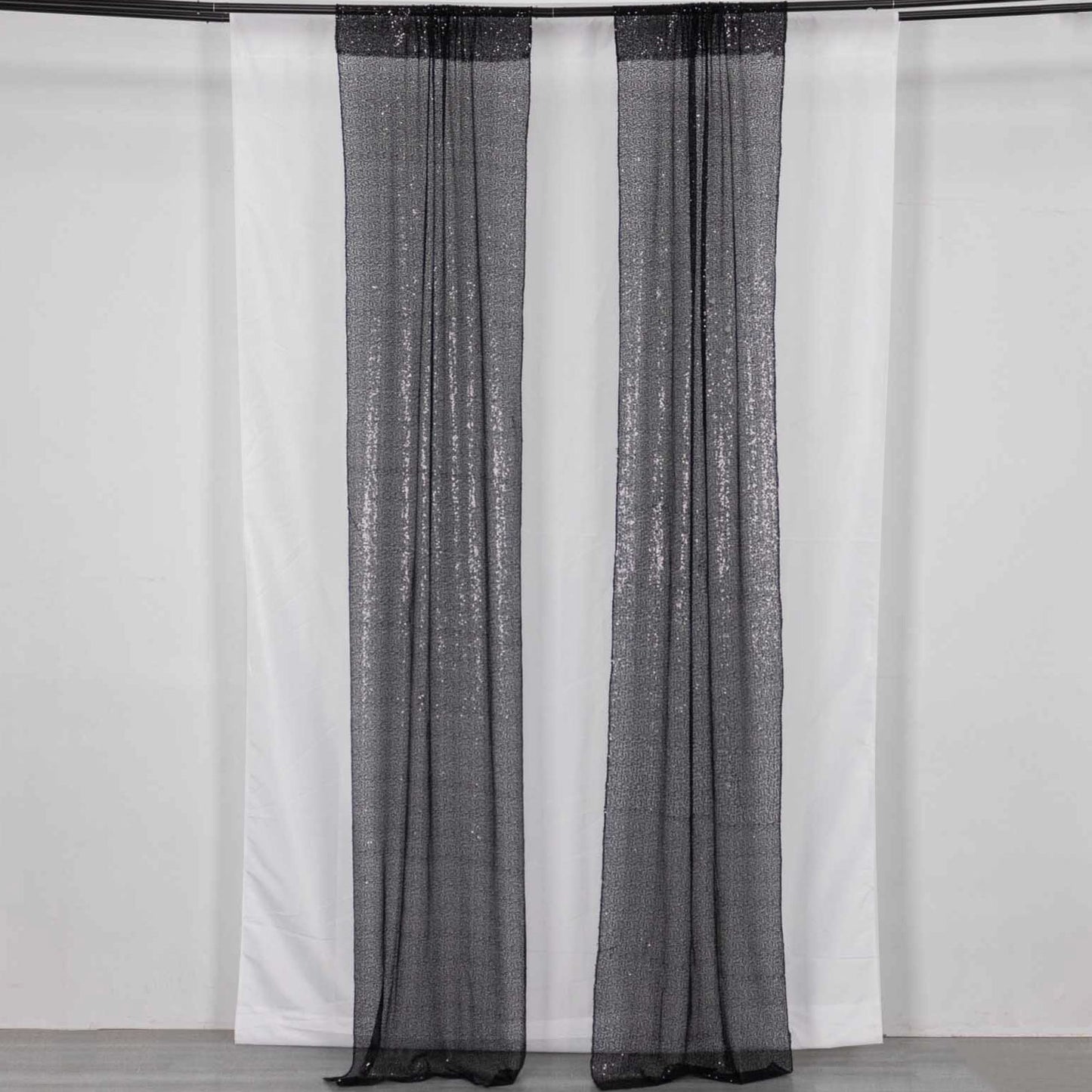 2 Pack Black Sequin Event Curtain Drapes with Rod Pockets, Seamless Backdrop Event Panels - 8ftx2ft