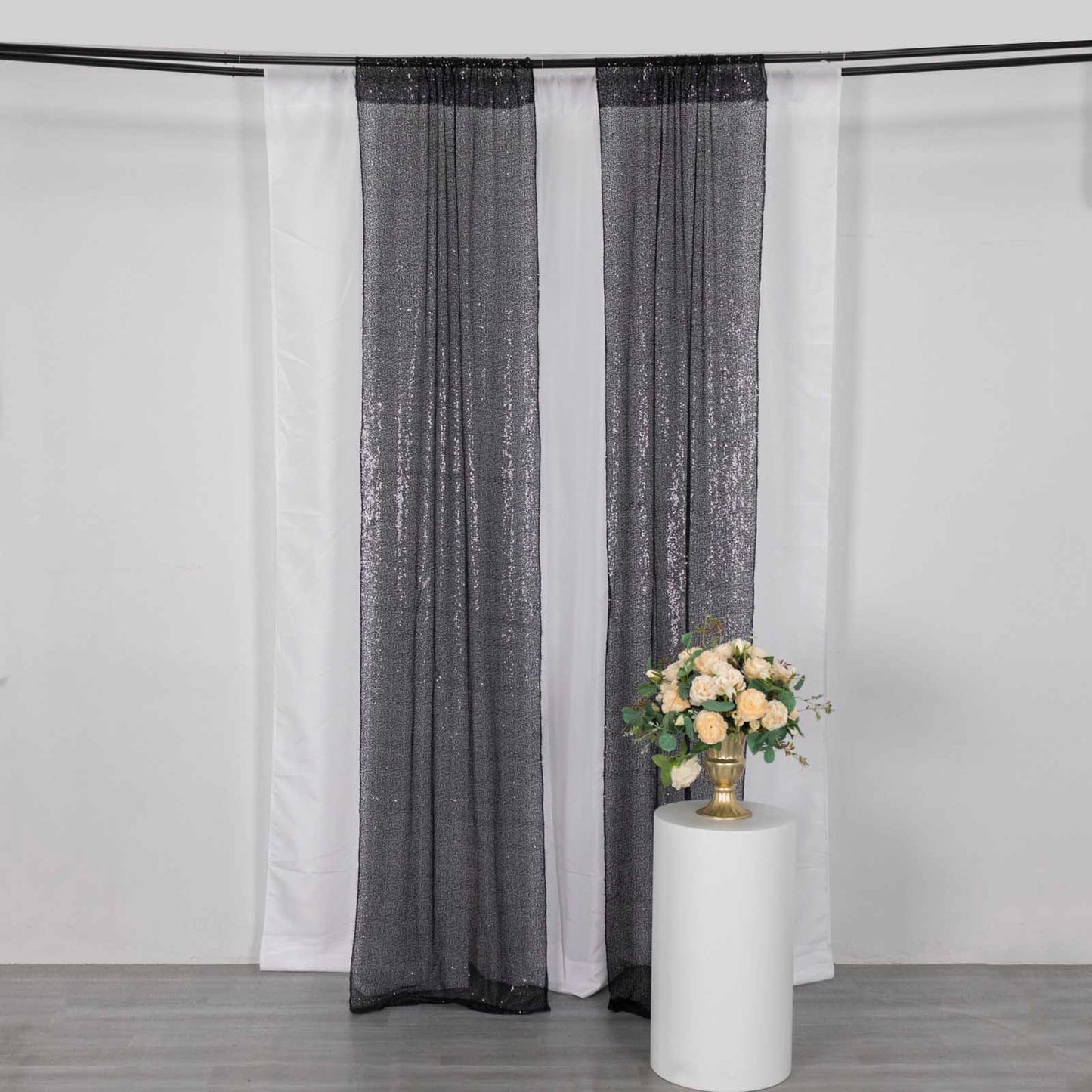 2 Pack Black Sequin Event Curtain Drapes with Rod Pockets, Seamless Backdrop Event Panels - 8ftx2ft