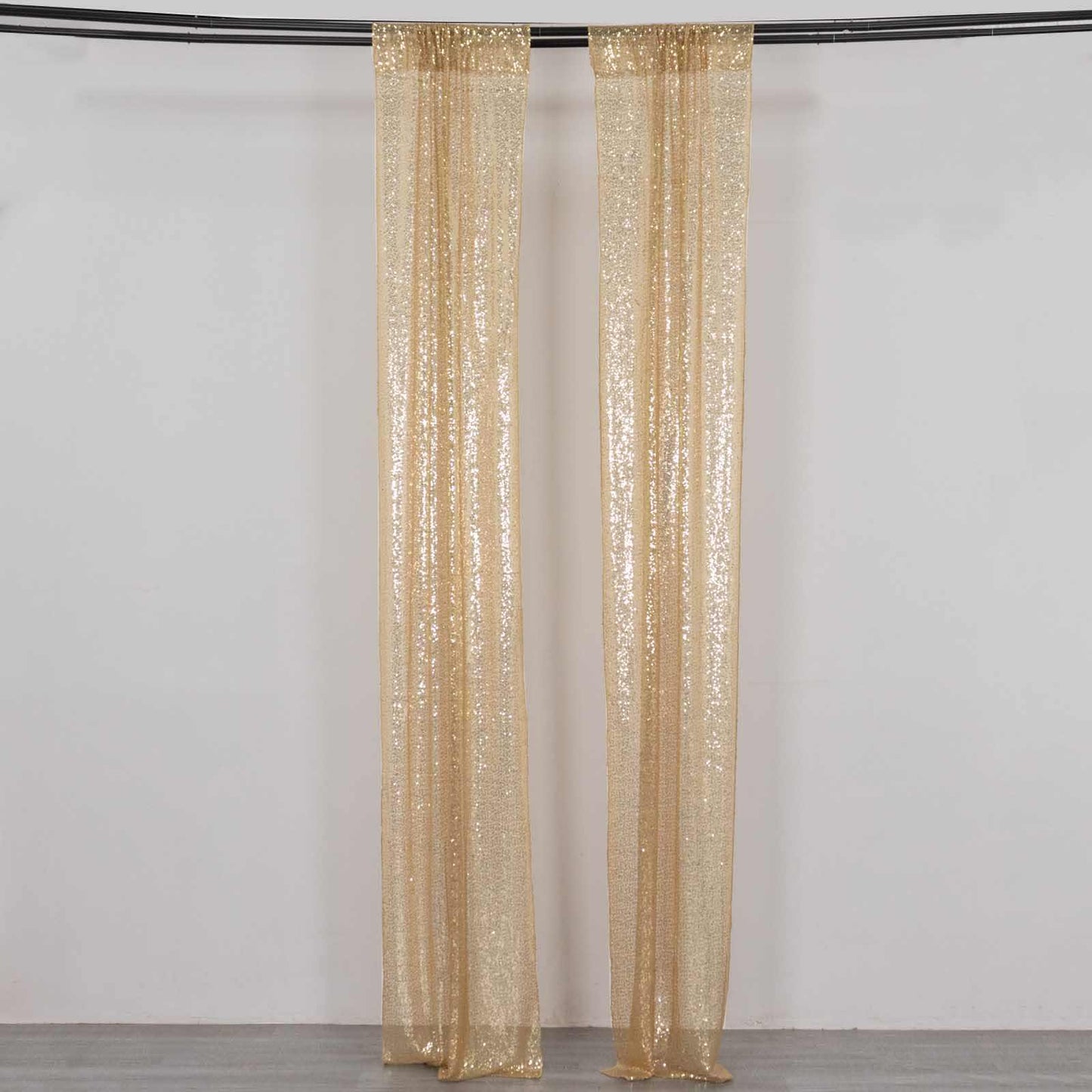 2 Pack Champagne Sequin Event Curtain Drapes with Rod Pockets, Seamless Backdrop Event Panels - 8ftx2ft