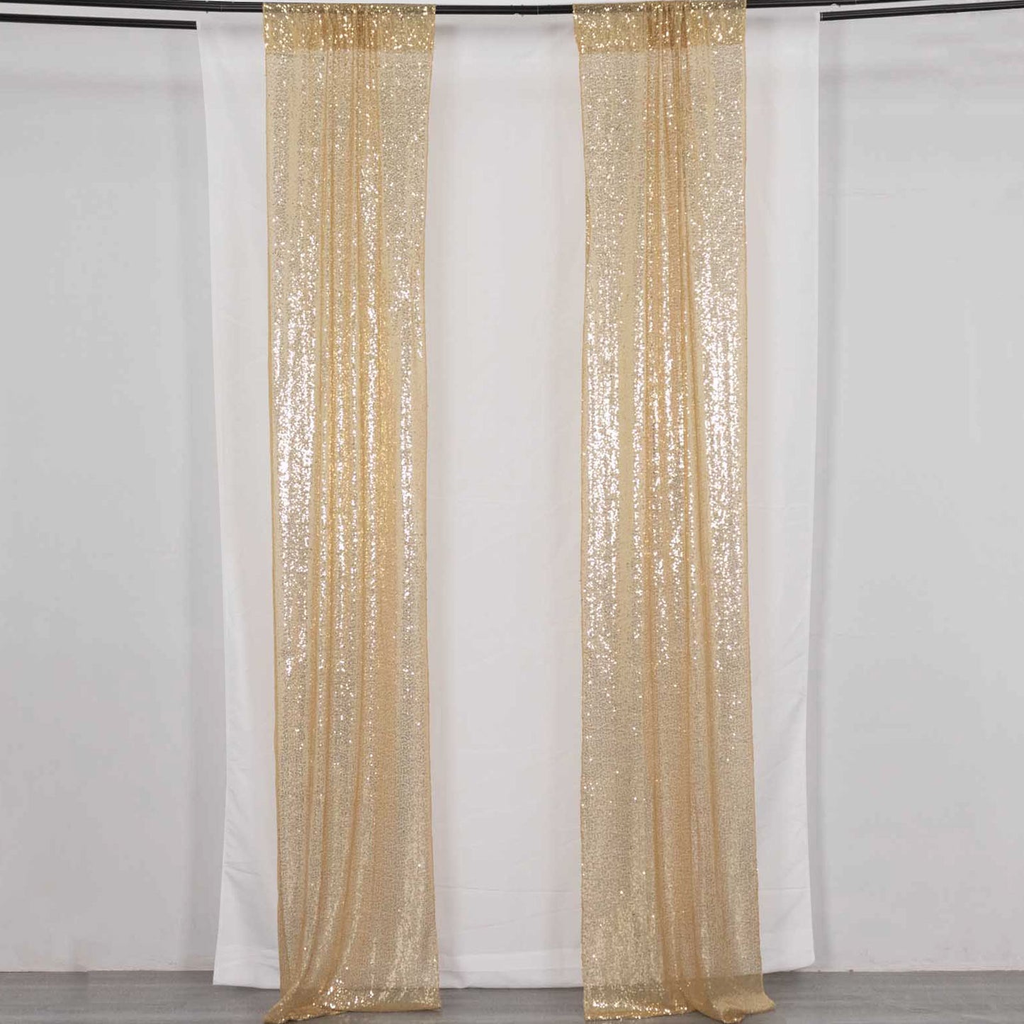 2 Pack Champagne Sequin Event Curtain Drapes with Rod Pockets, Seamless Backdrop Event Panels - 8ftx2ft