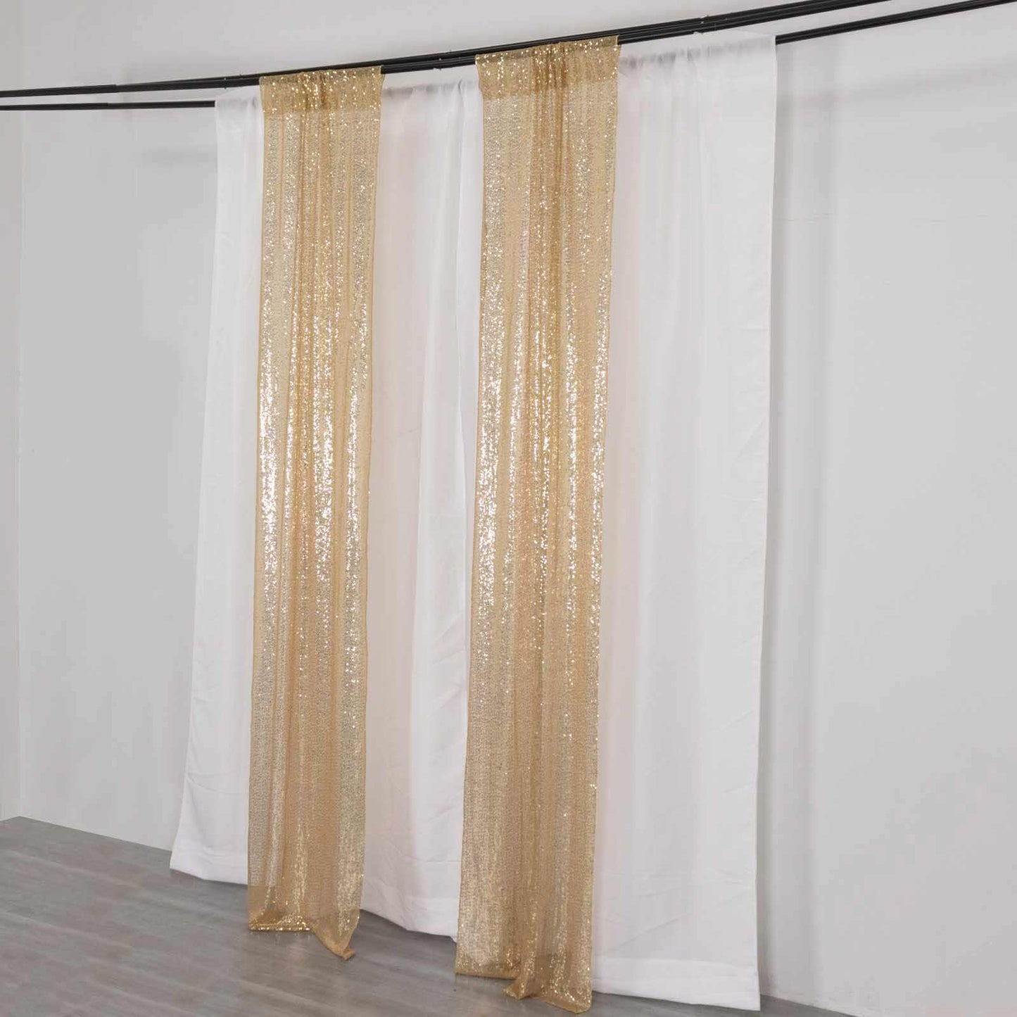 2 Pack Champagne Sequin Event Curtain Drapes with Rod Pockets, Seamless Backdrop Event Panels - 8ftx2ft