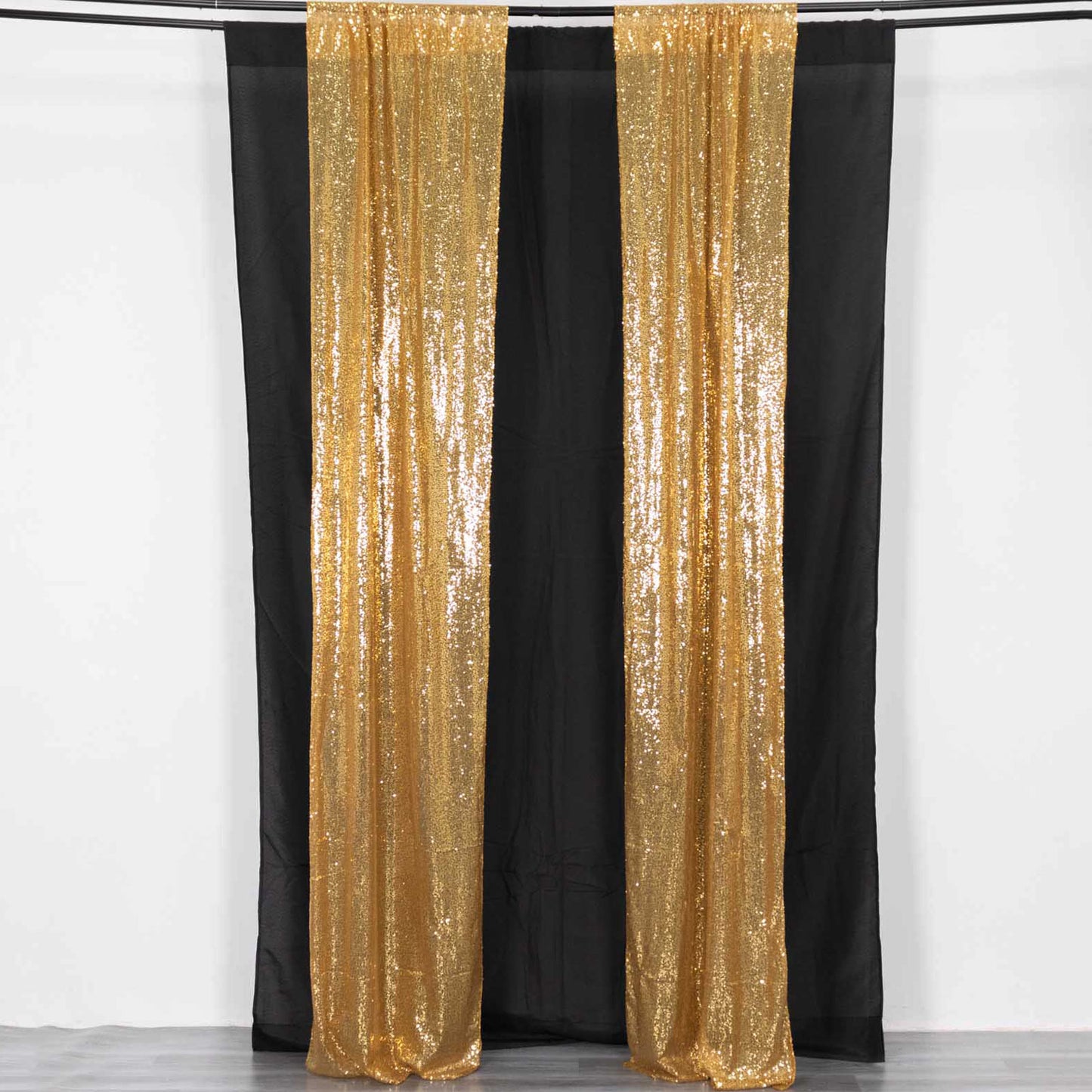 2 Pack Gold Sequin Event Curtain Drapes with Rod Pockets, Seamless Backdrop Event Panels - 8ftx2ft