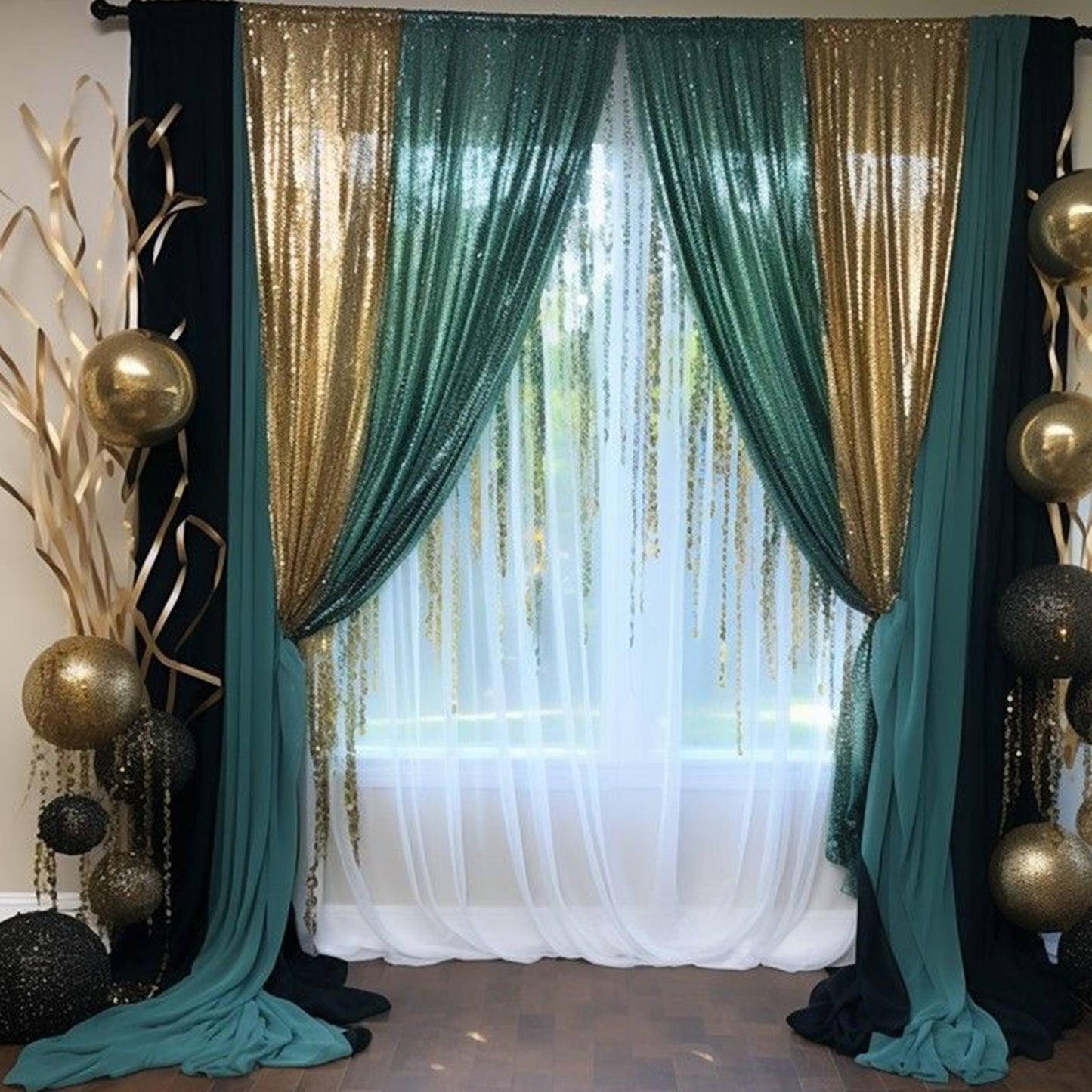 2 Pack Hunter Emerald Green Sequin Event Curtain Drapes with Rod Pockets, Seamless Backdrop Event Panels - 8ftx2ft