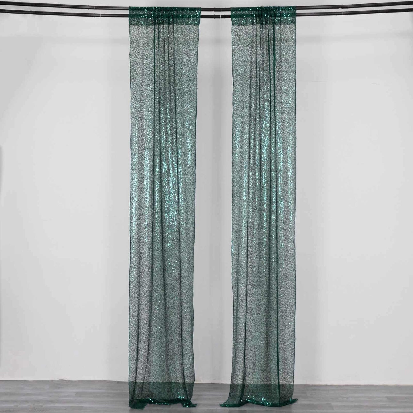 2 Pack Hunter Emerald Green Sequin Event Curtain Drapes with Rod Pockets, Seamless Backdrop Event Panels - 8ftx2ft